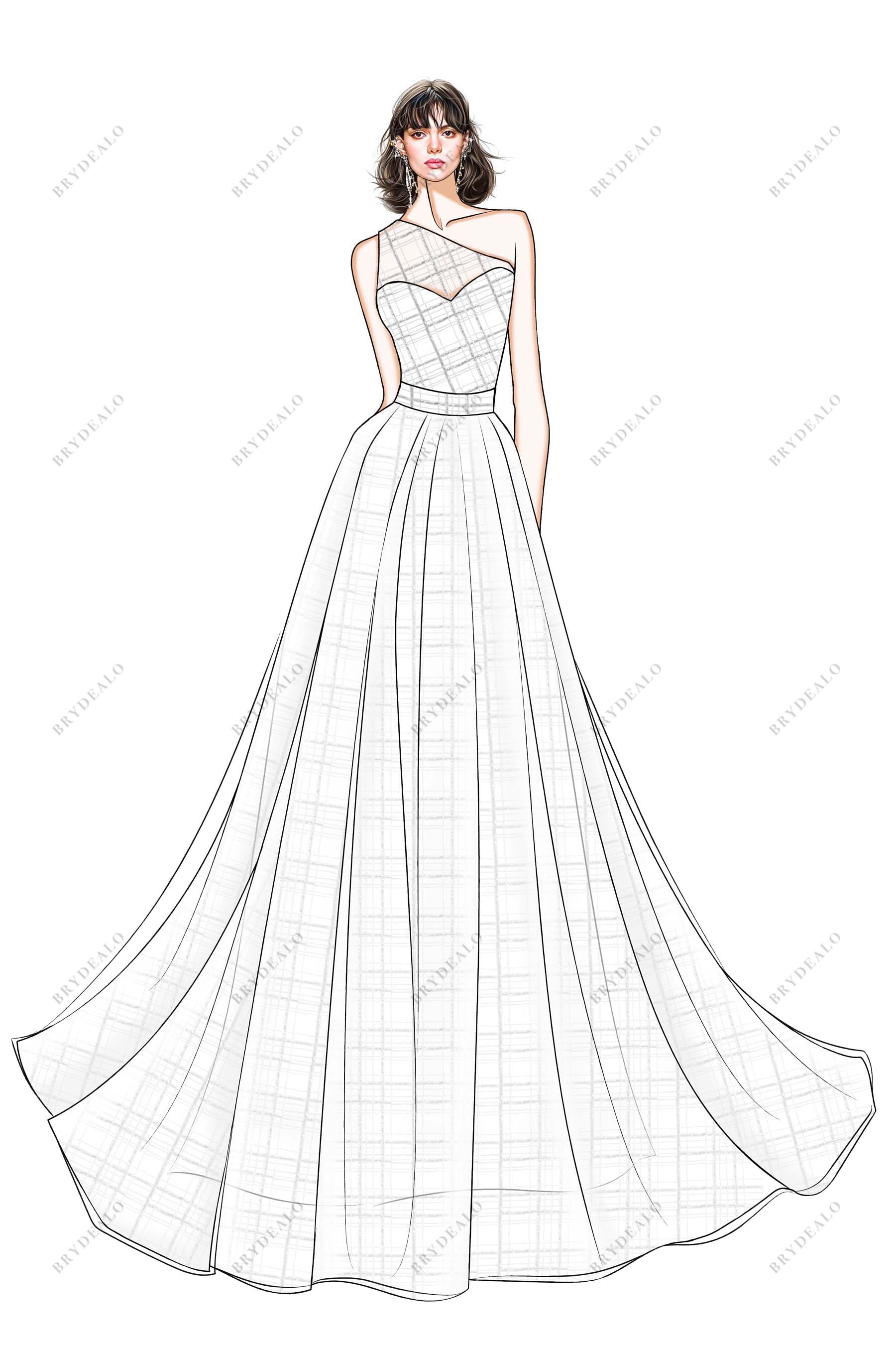 Illusion One Shoulder Sequined Custom-made Wedding Dress Sketch, The Shown Sketch Illusion One Shoulder Sequined Custom-made Wedding Dress Sketch, The Shown Sketch