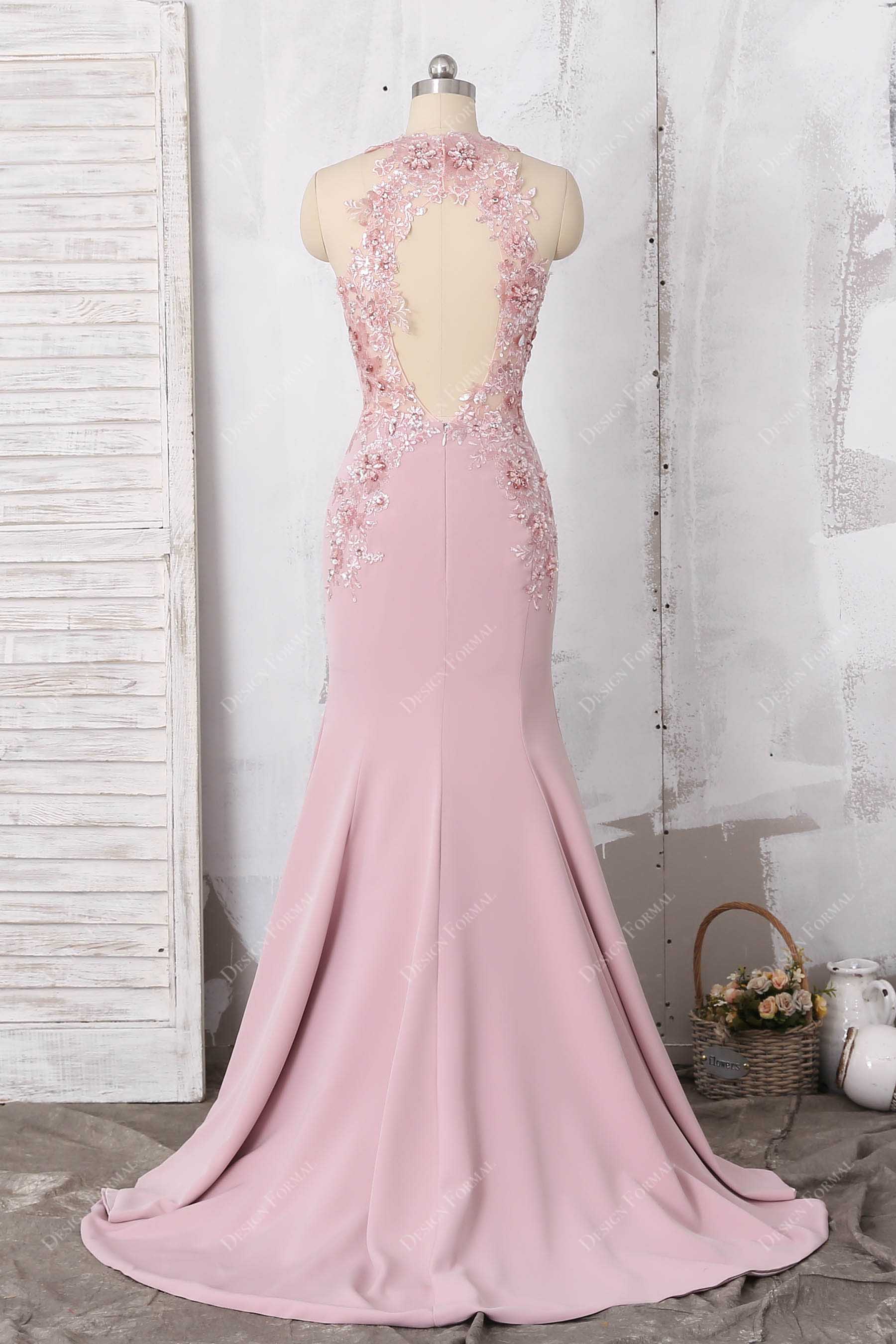 illusion open back mermaid prom dress