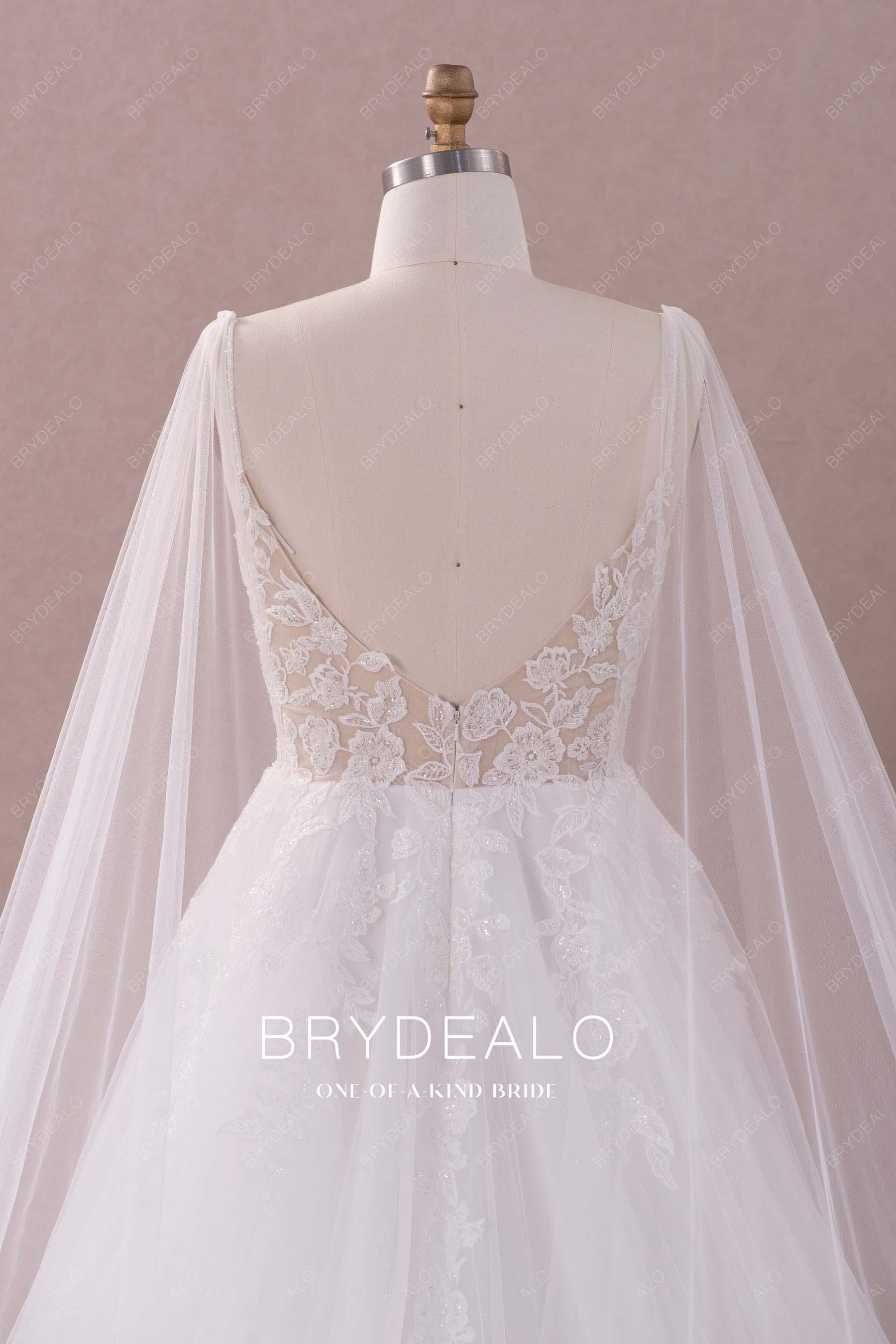 illusion open back shoulder veil fall wedding dress