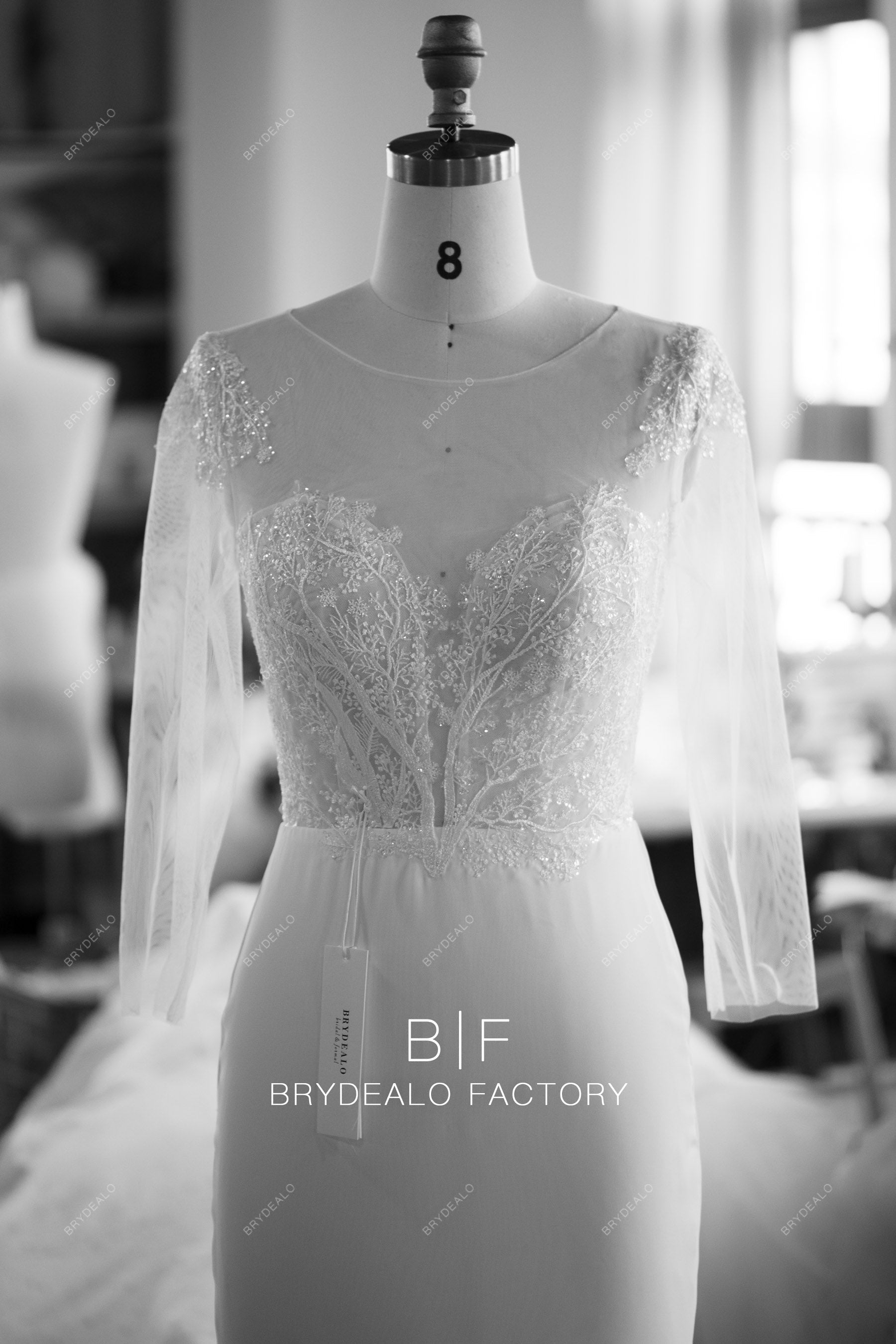 illusion shimmery lace plunging neck sexy wedding dress