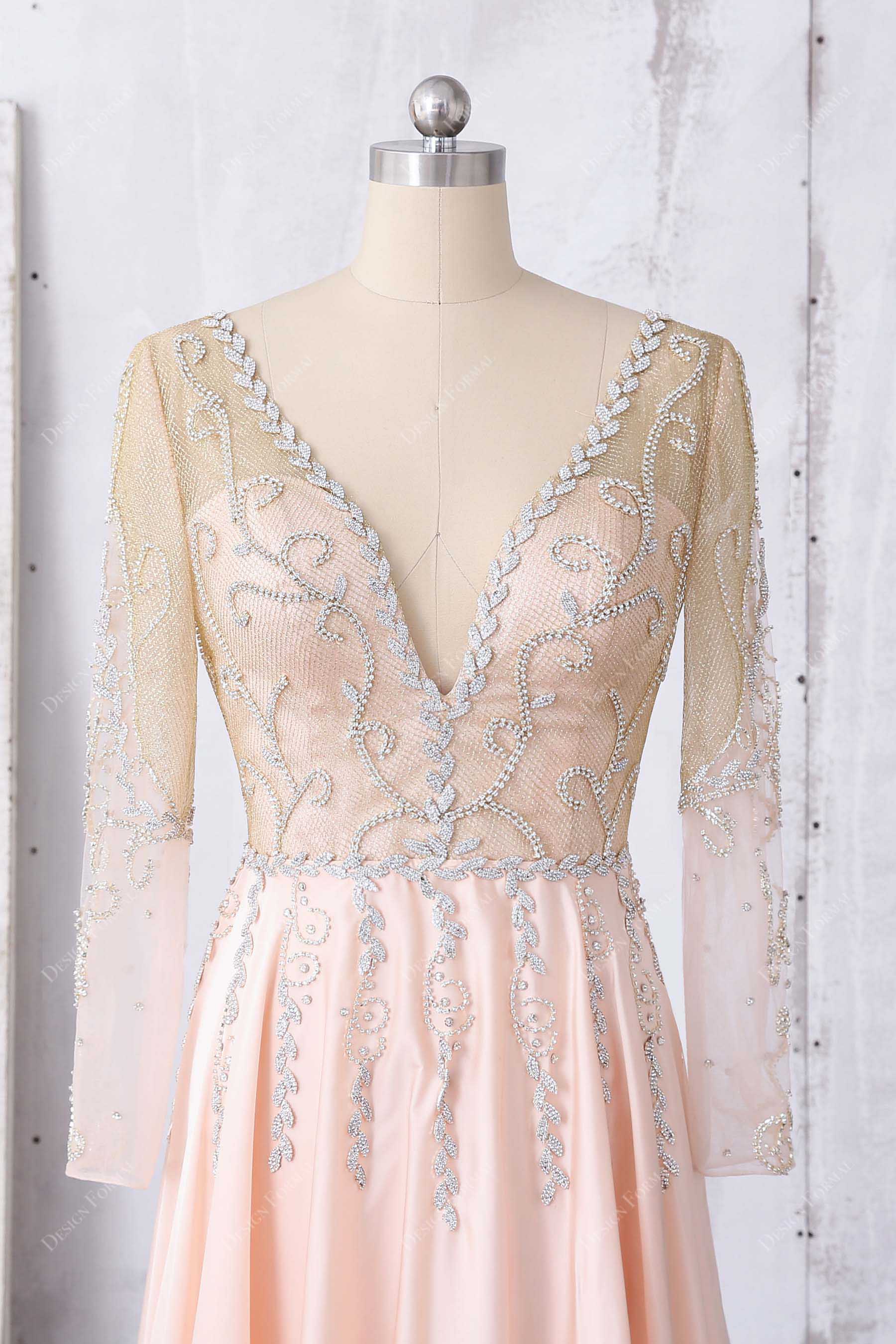 Illusion Sweetheart Neck Gold Metallic Prom Dress