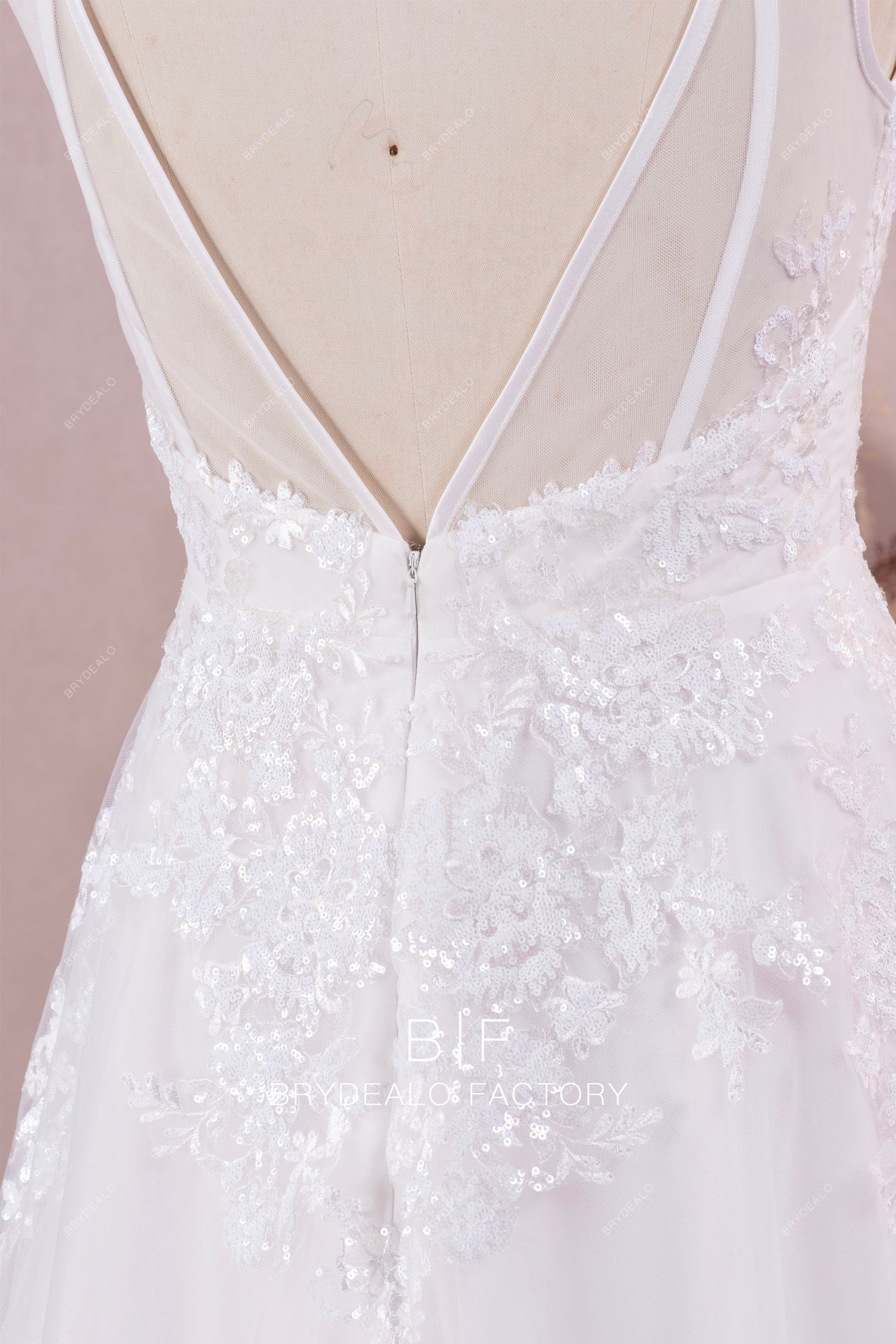 illusion V-back designer wedding dress