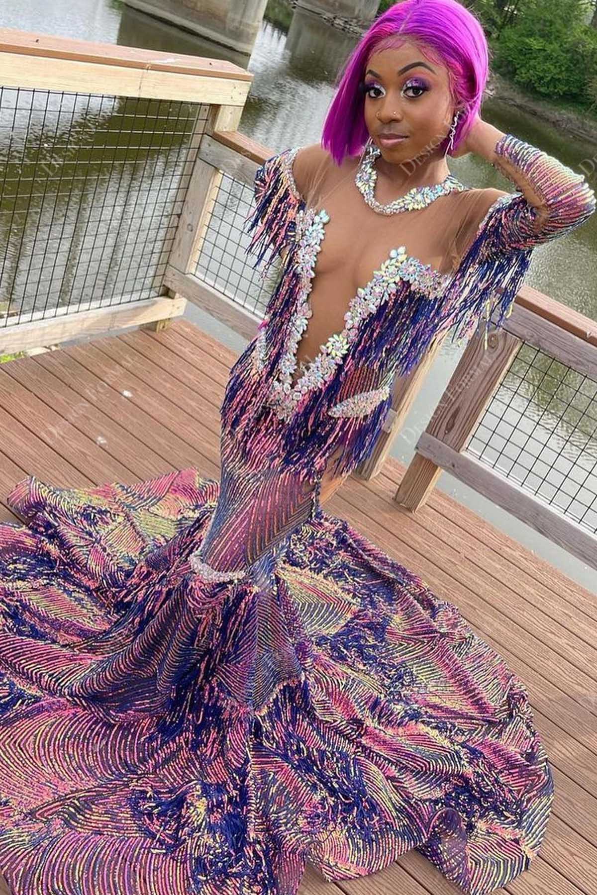 Illusion Off-shoulder Iridescent Mermaid Crafted Prom Gown Illusion Off-shoulder Iridescent Mermaid Crafted Prom Gown