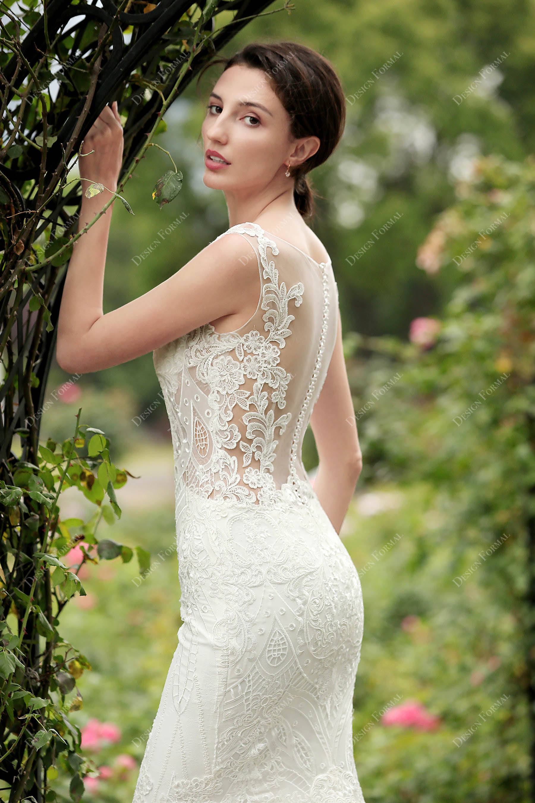 Ivory Illusion Lace Back Dress