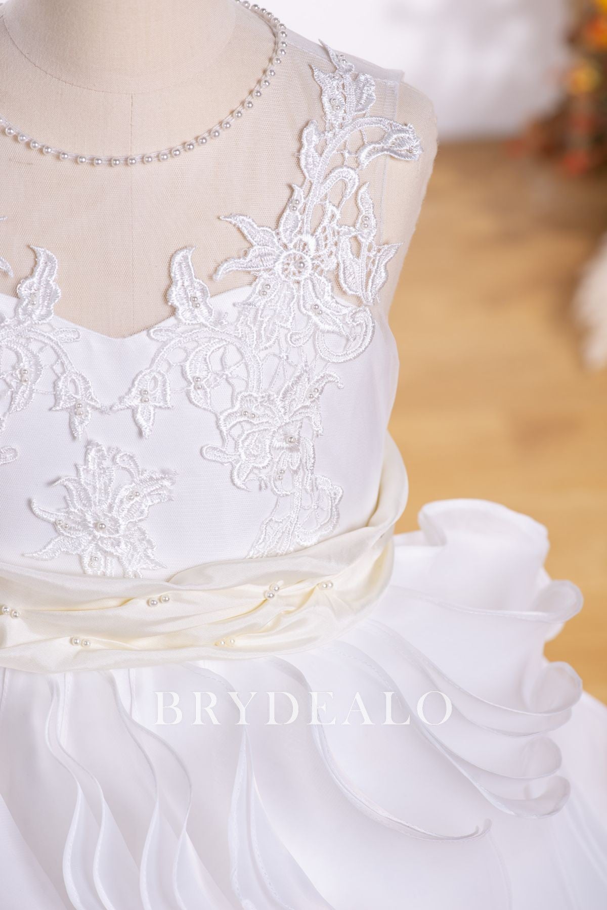 Pearls Illusion Neck Sleeveless Lace Flower Girl Dress Online