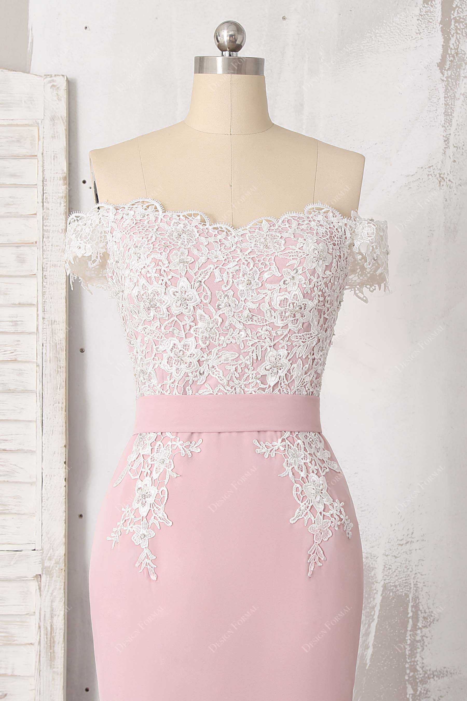 ivory lace off-shoulder dress