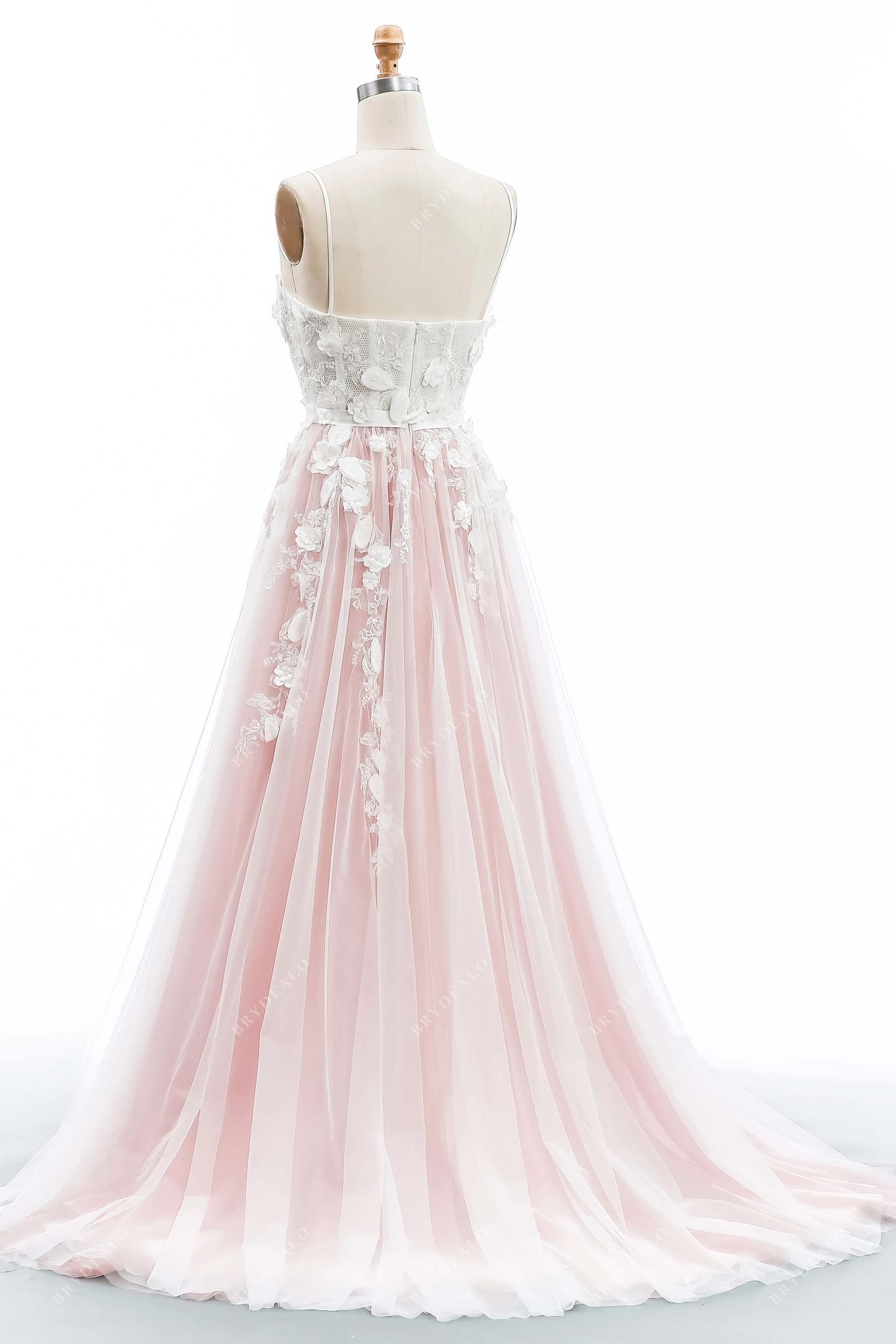 spaghetti straps illusion back A-line modern wedding gown