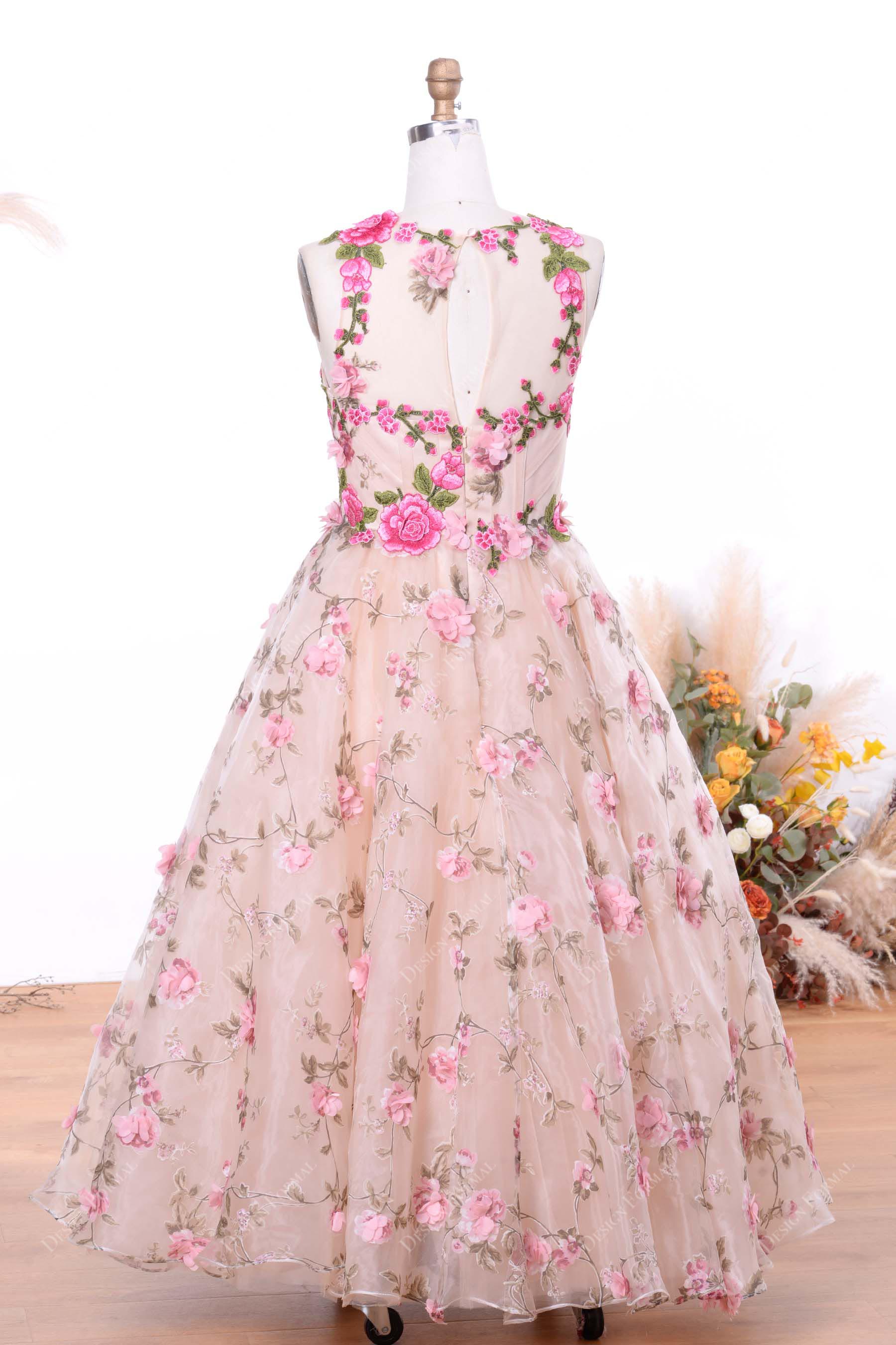 keyhole illusion back ankle length flower girl dress