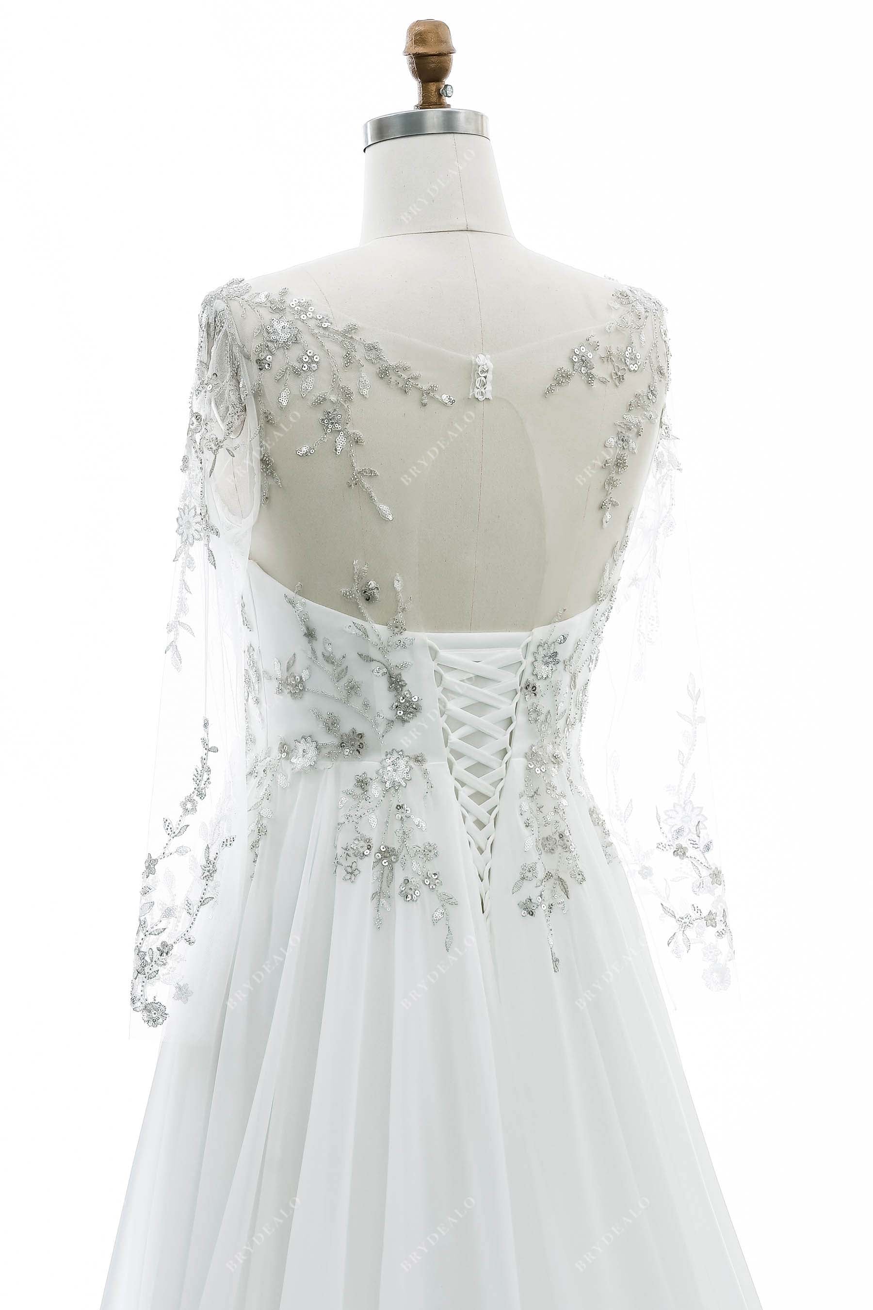 trendy keyhole lace-up back lace bridal dress