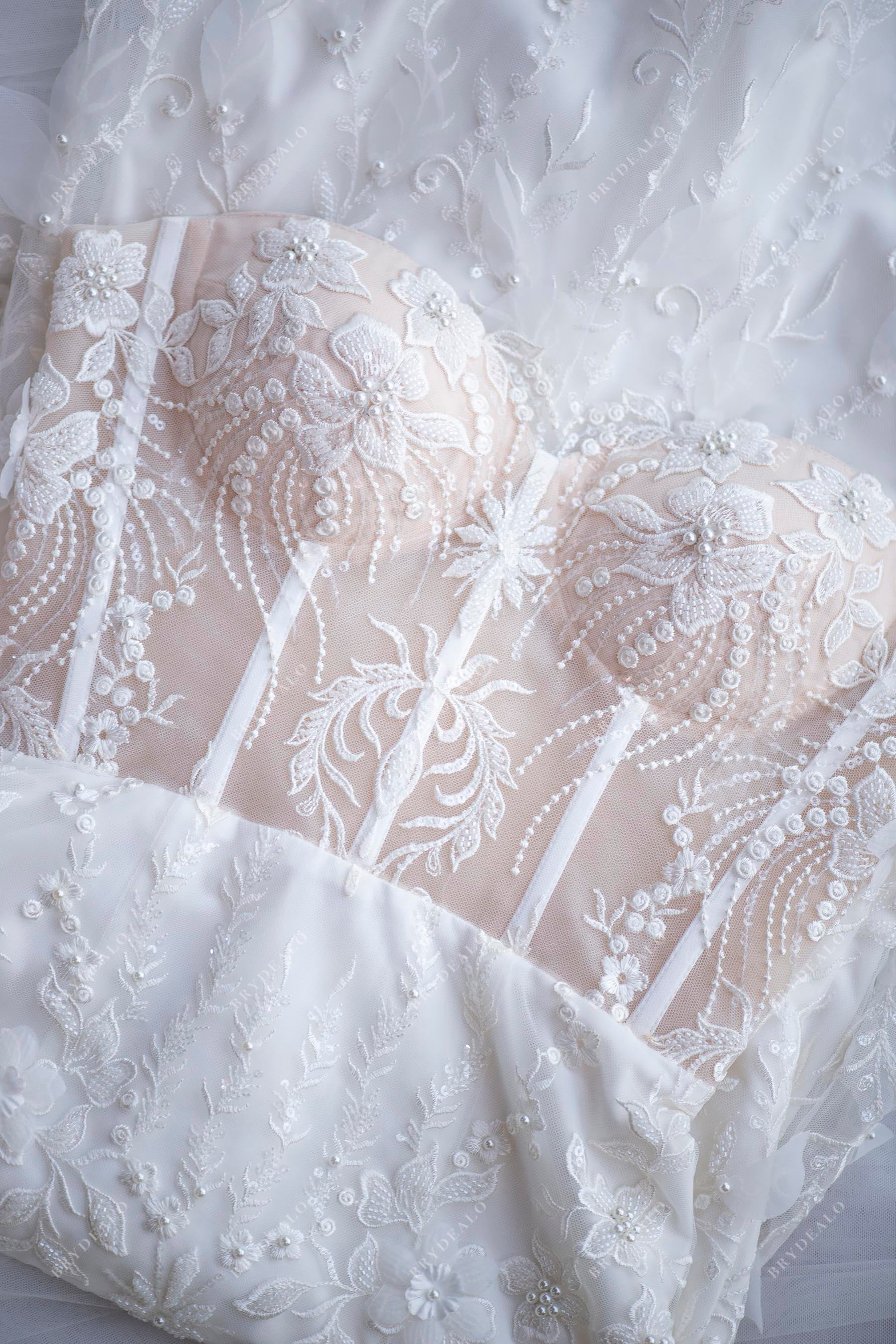 modern exposed boning corset bridal gown