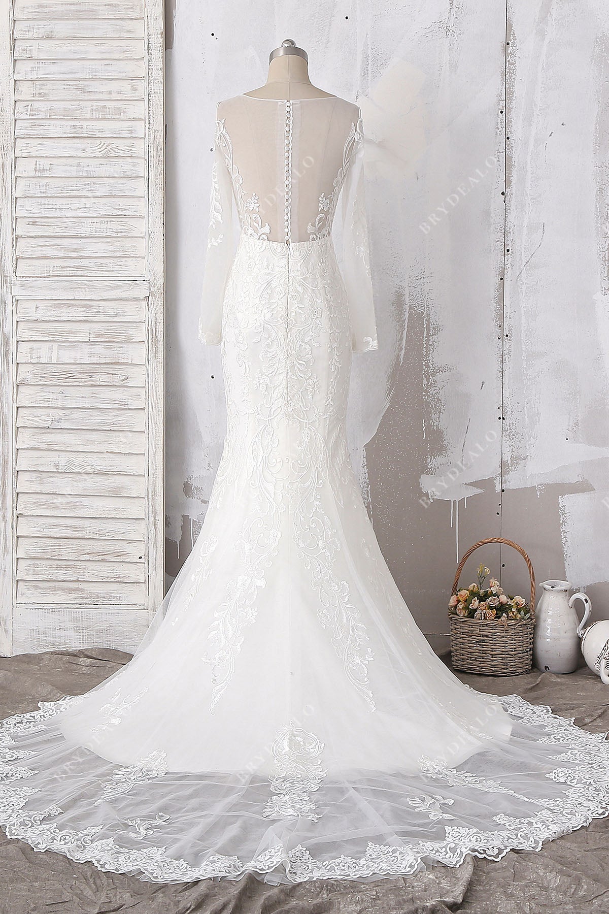 vintage long train mermaid bridal gown