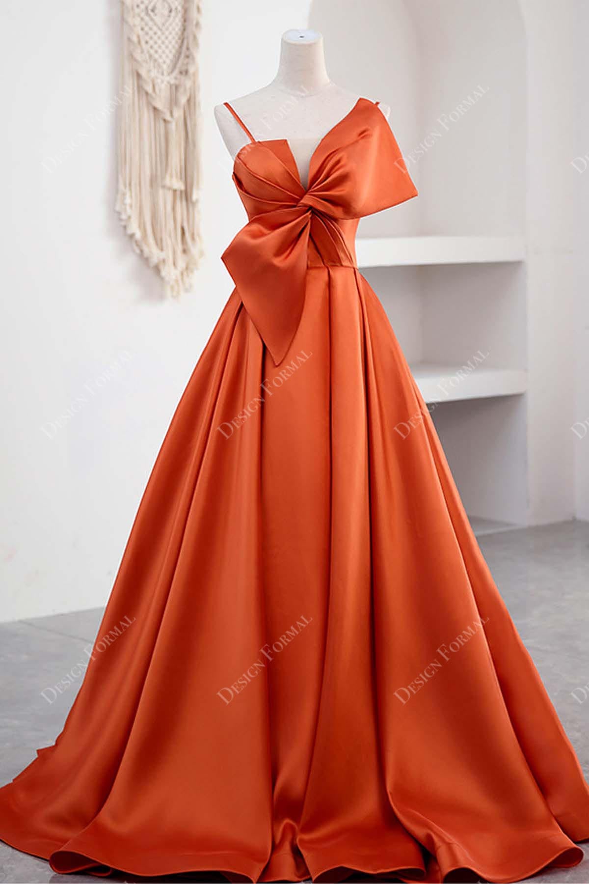 elegant large bow orange evening dress