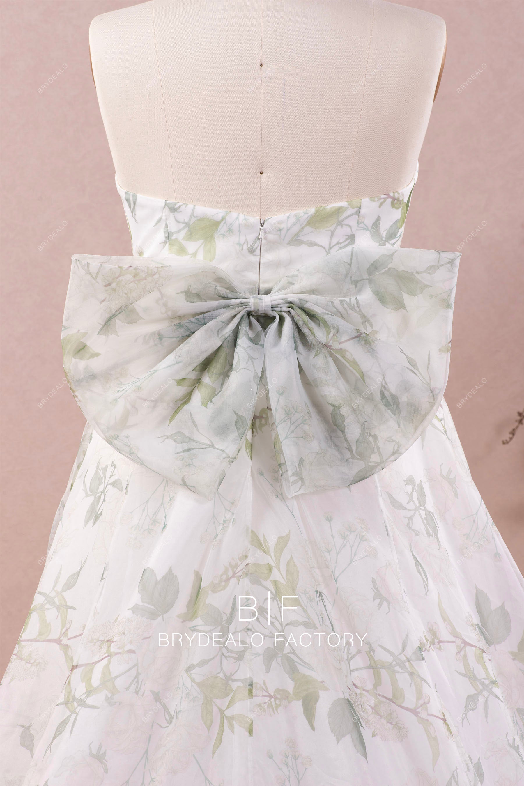 large bowknot floral organza destination wedding gown