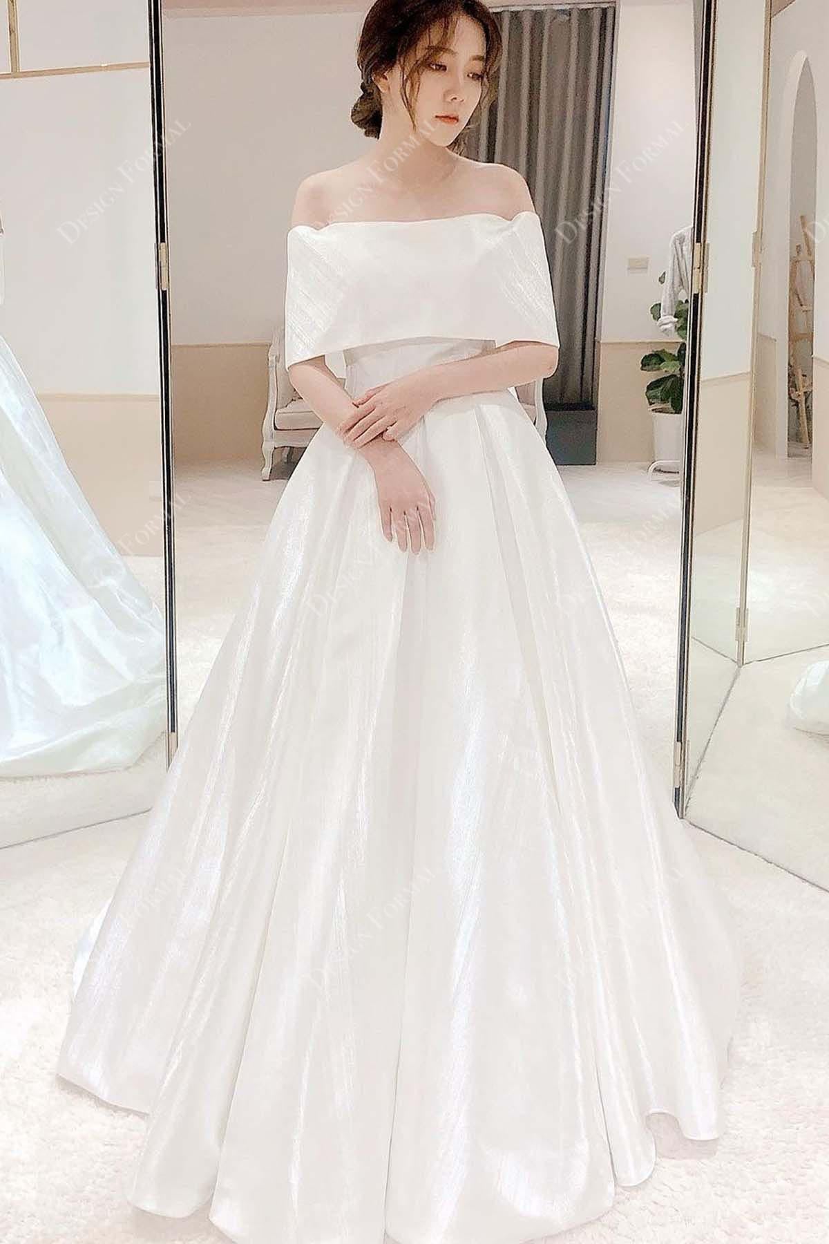 Light Ivory Taffeta Off-shoulder A-line Crafted Bridal Dress Light Ivory Taffeta Off-shoulder A-line Crafted Bridal Dress