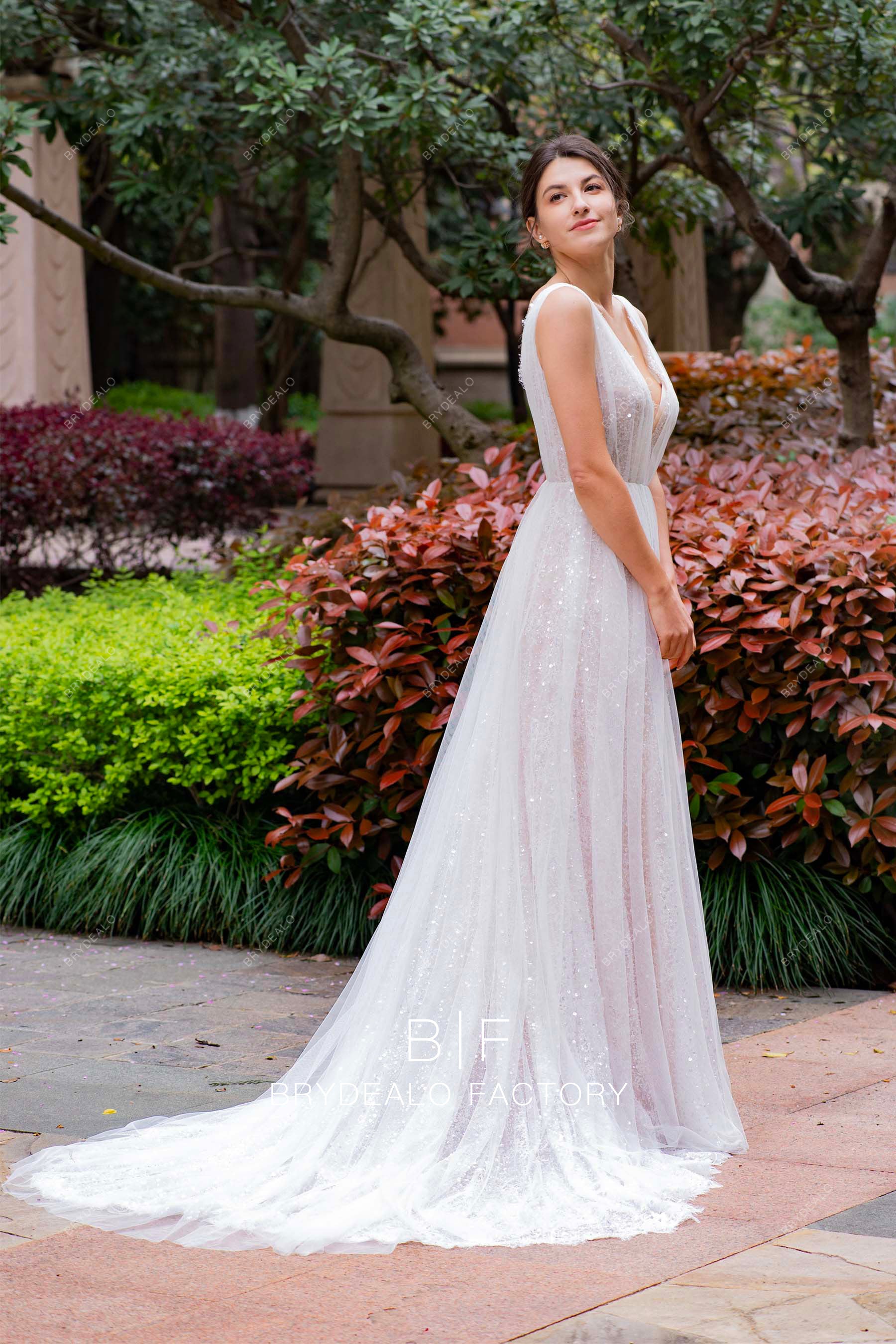 long glitter lace wedding dress