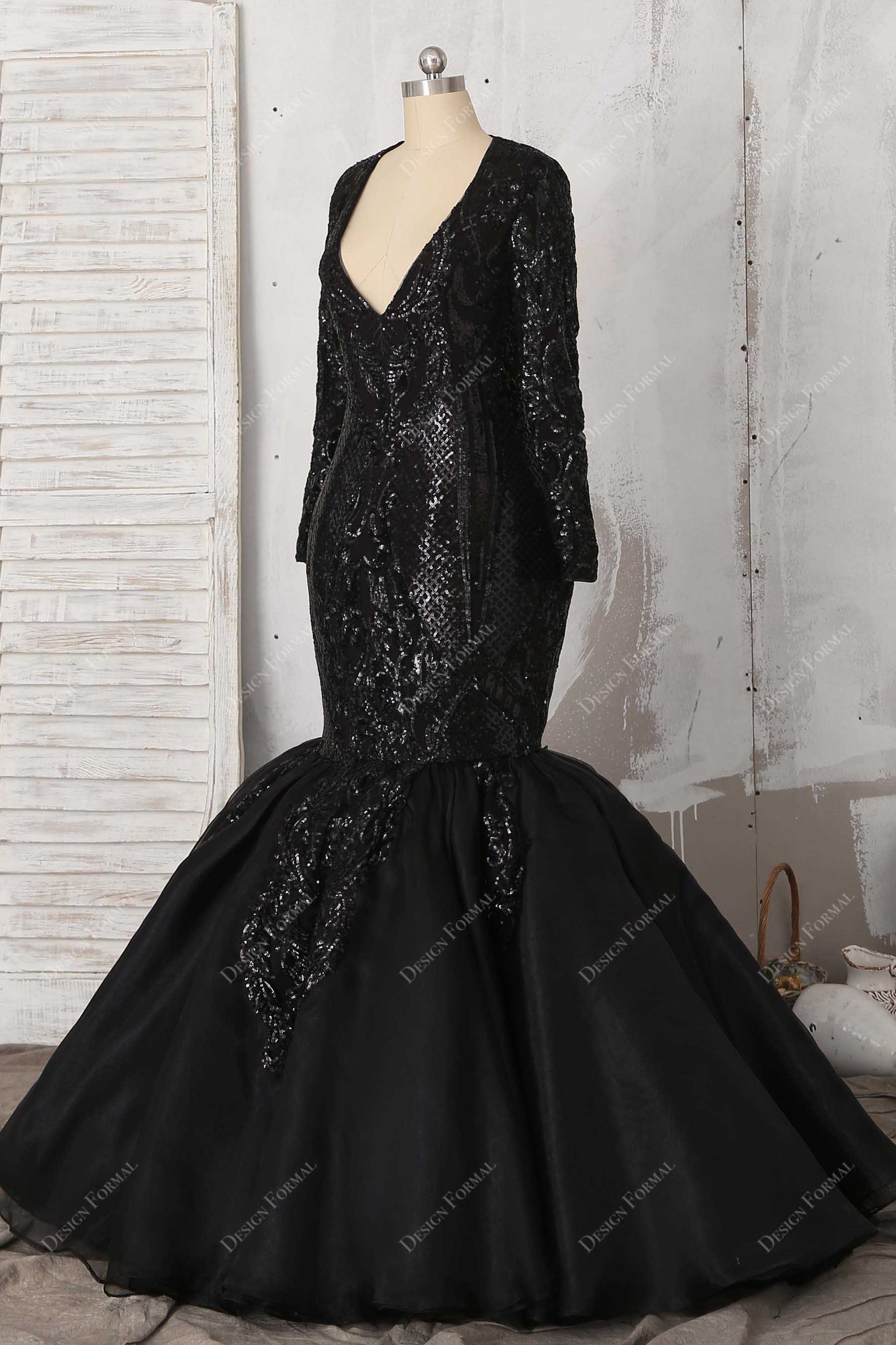 long sleeve sequin tulle mermaid dress