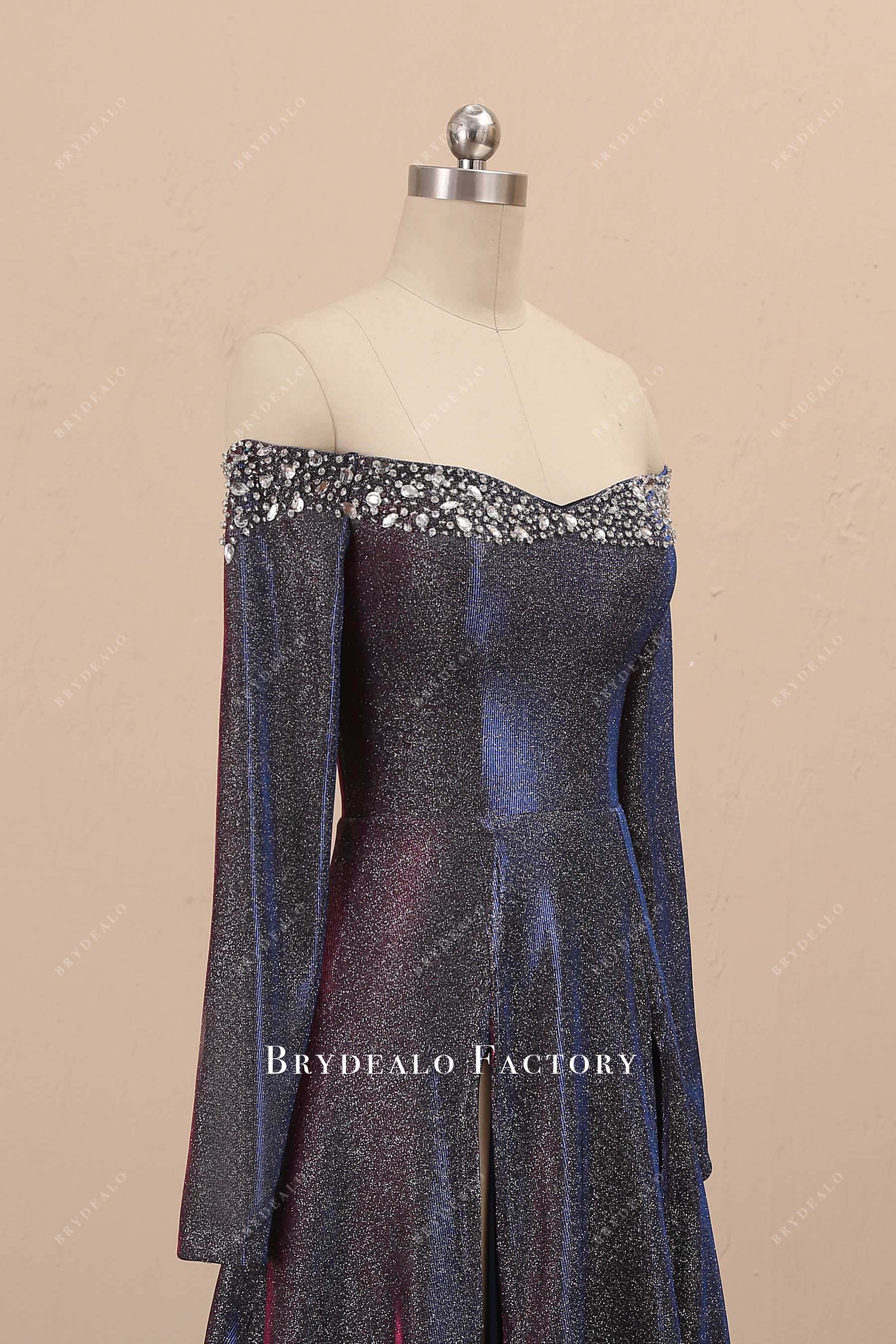 Long Sleeve Iridescent Glitter Off-shoulder Dress