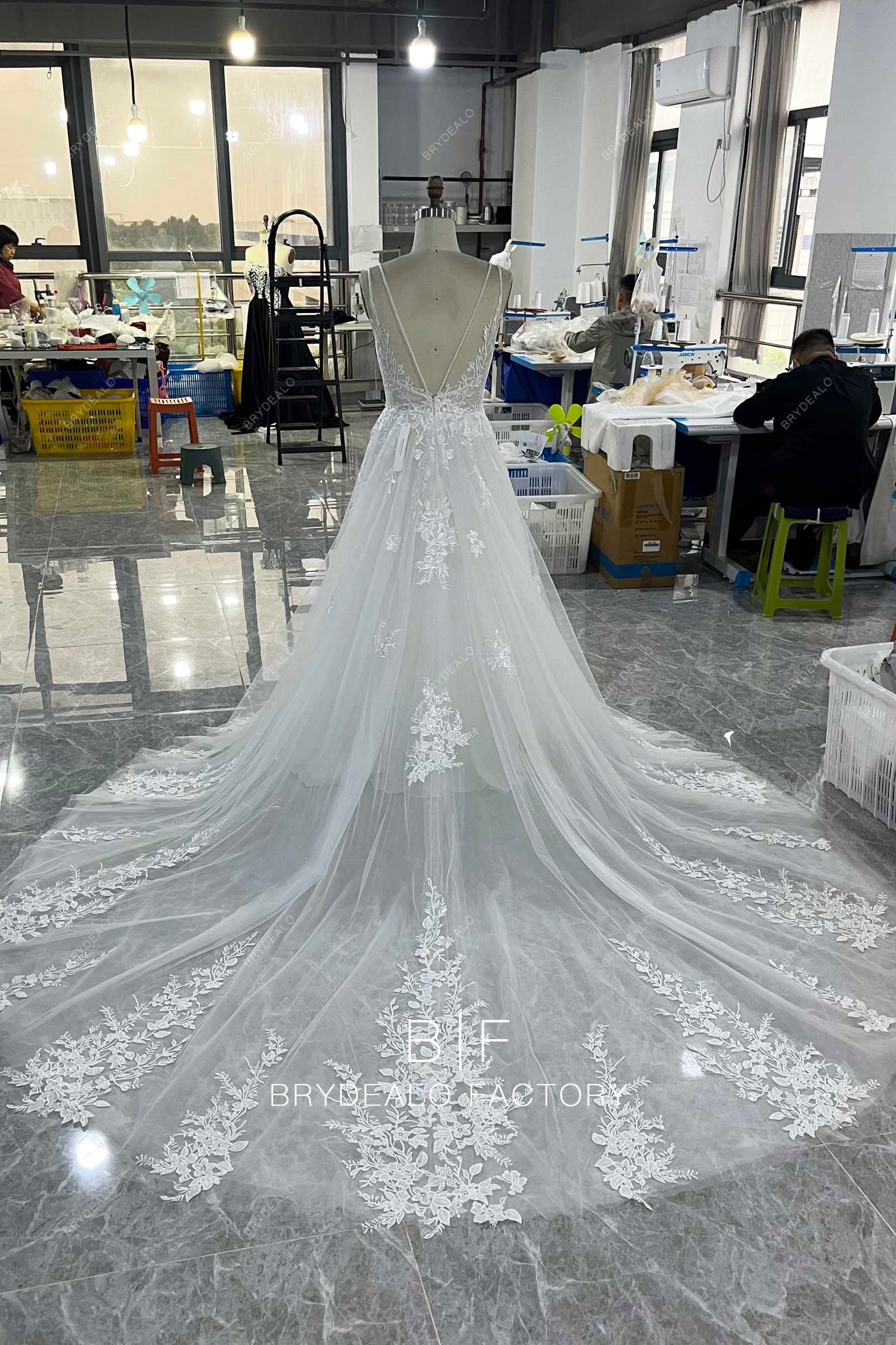 long train lace tulle ball gown country wedding gown