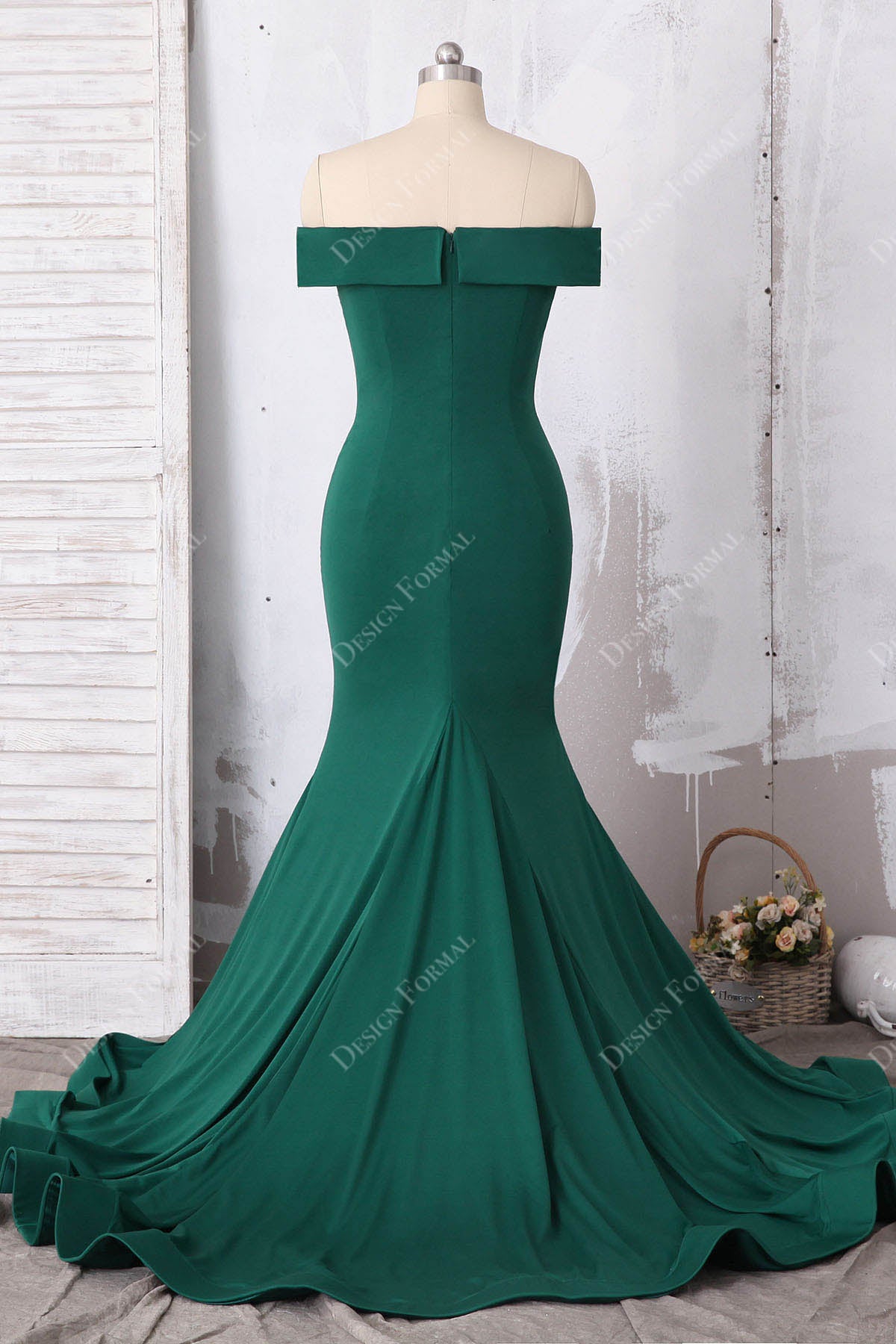 long train mermaid jersey off shoulder bridesmaid dress