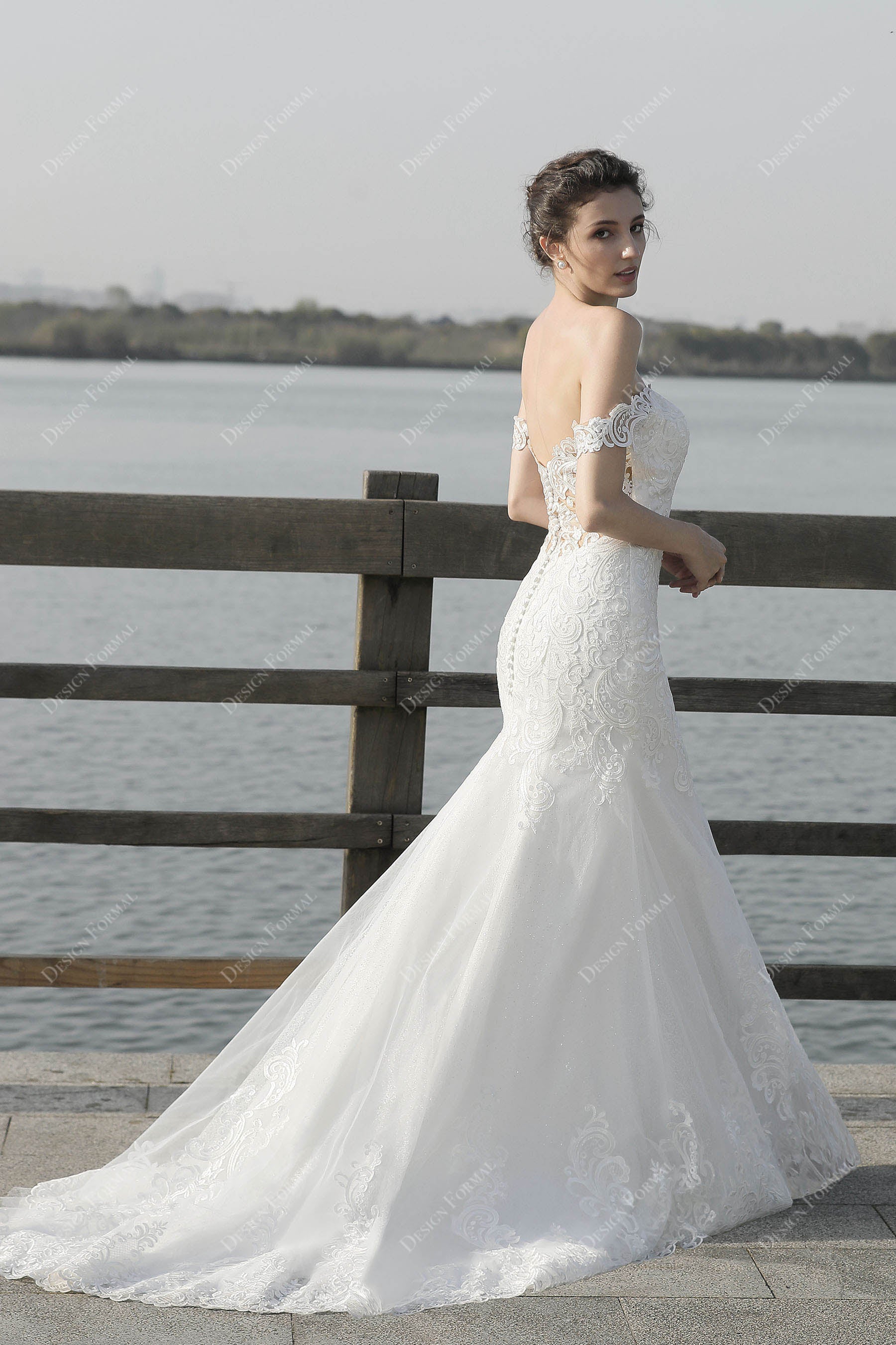 long train trumpet beach wedding gown