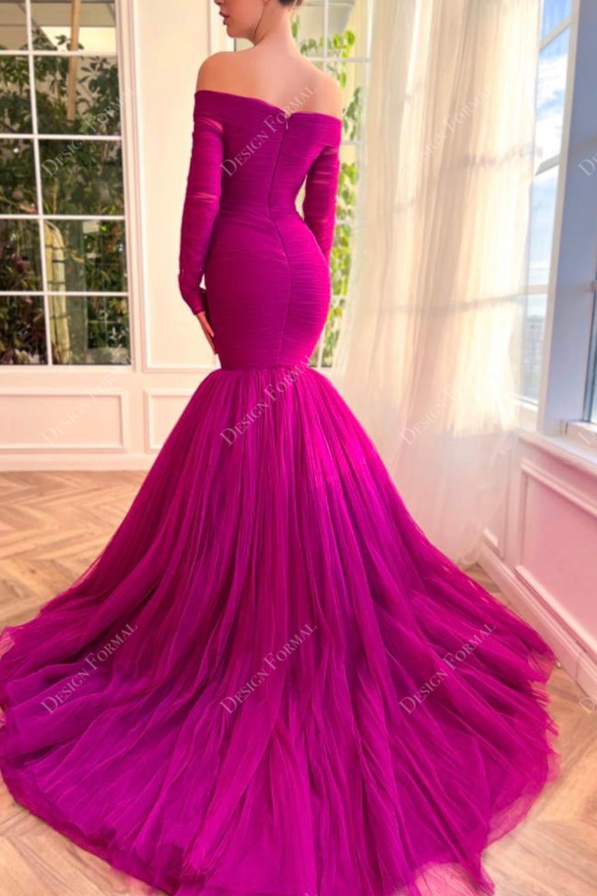 long train trumpet off shoulder dress