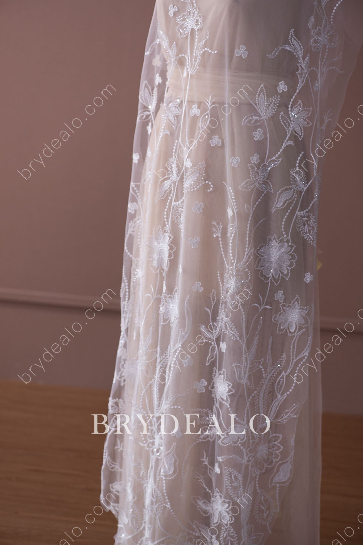 Designer Elaborate Sequin Bloom Lace Fabric
