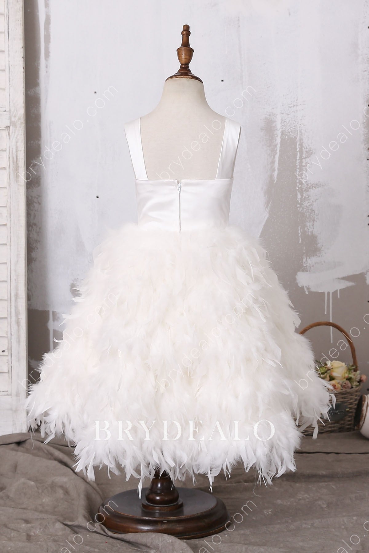 Feather Tea Length Flower Girl Dress Online