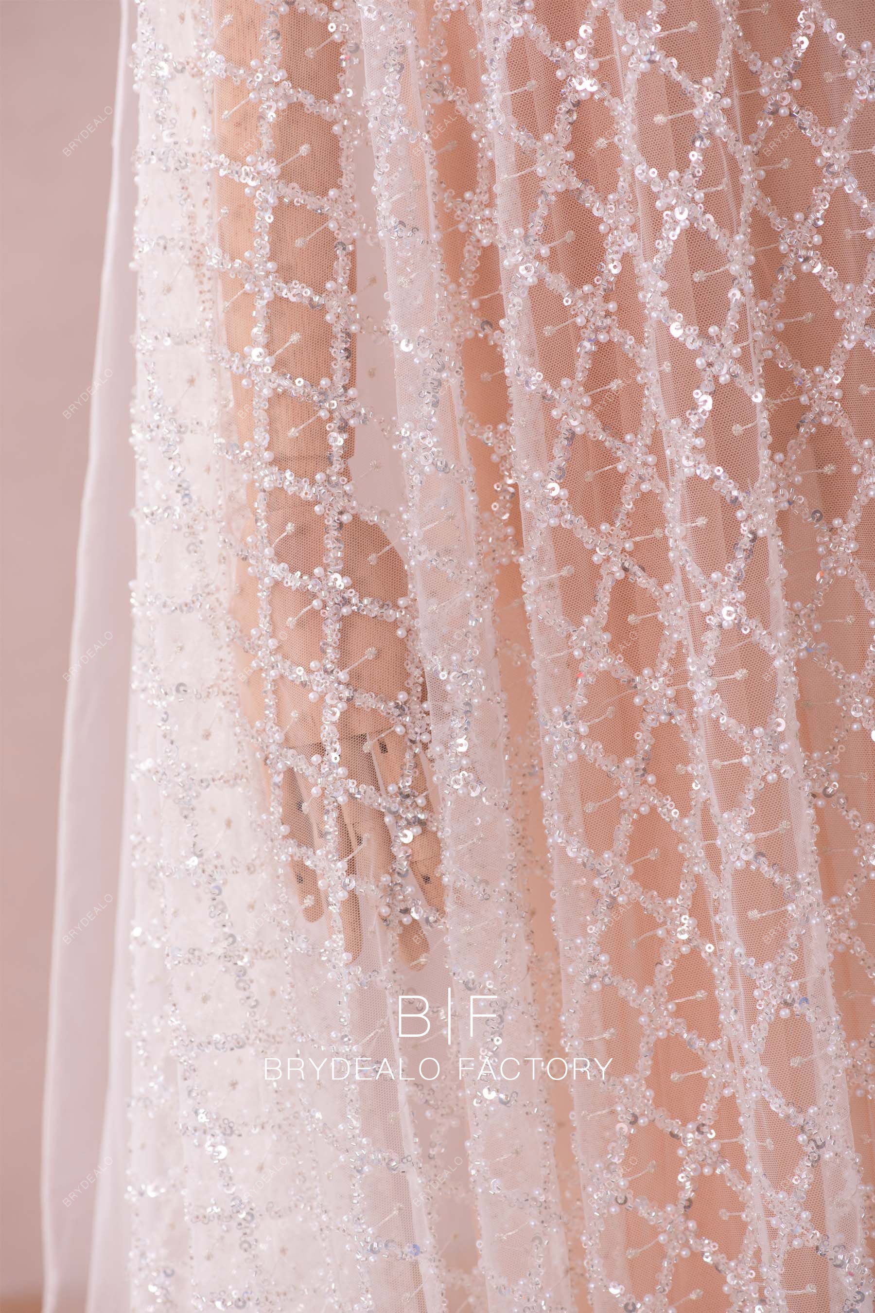luxury beaded rhombus lace fabric online