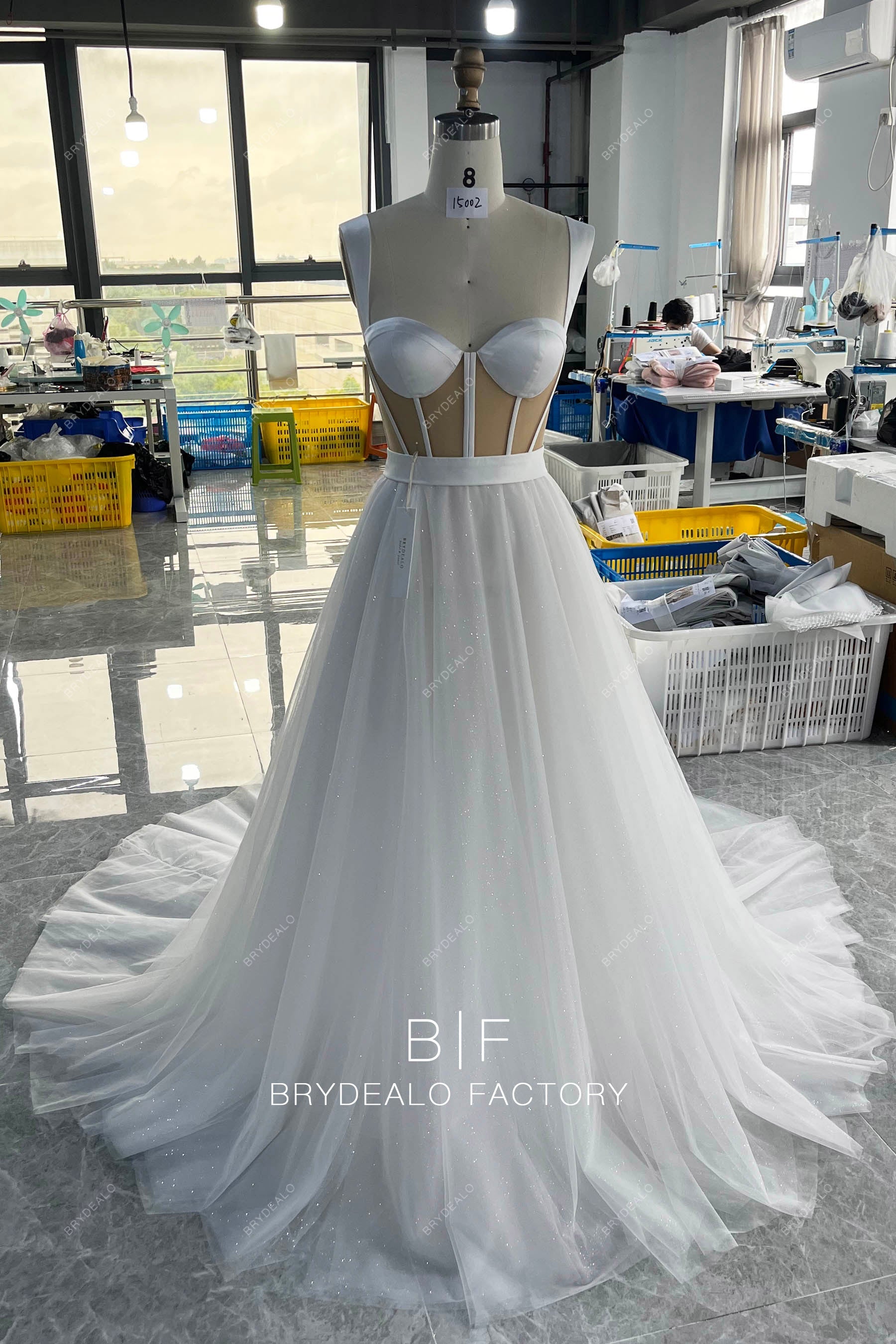 vintage visible boning illusion corset wedding dress