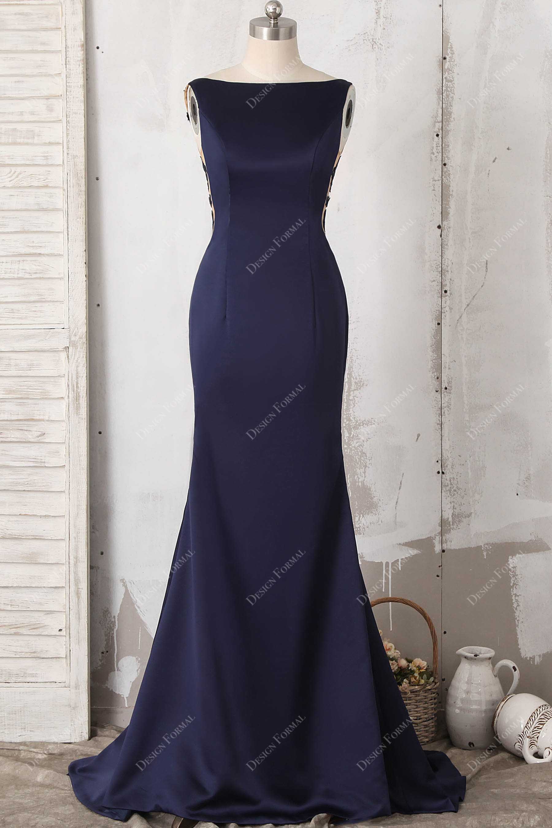 navy satin mermaid long dress