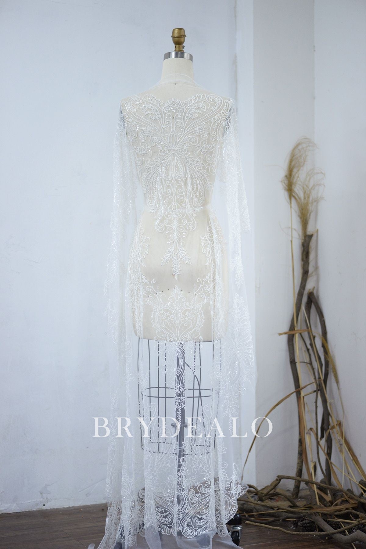 Nice Beaded Symmetrical Abstract Lace Fabric for Sparkly Dresses