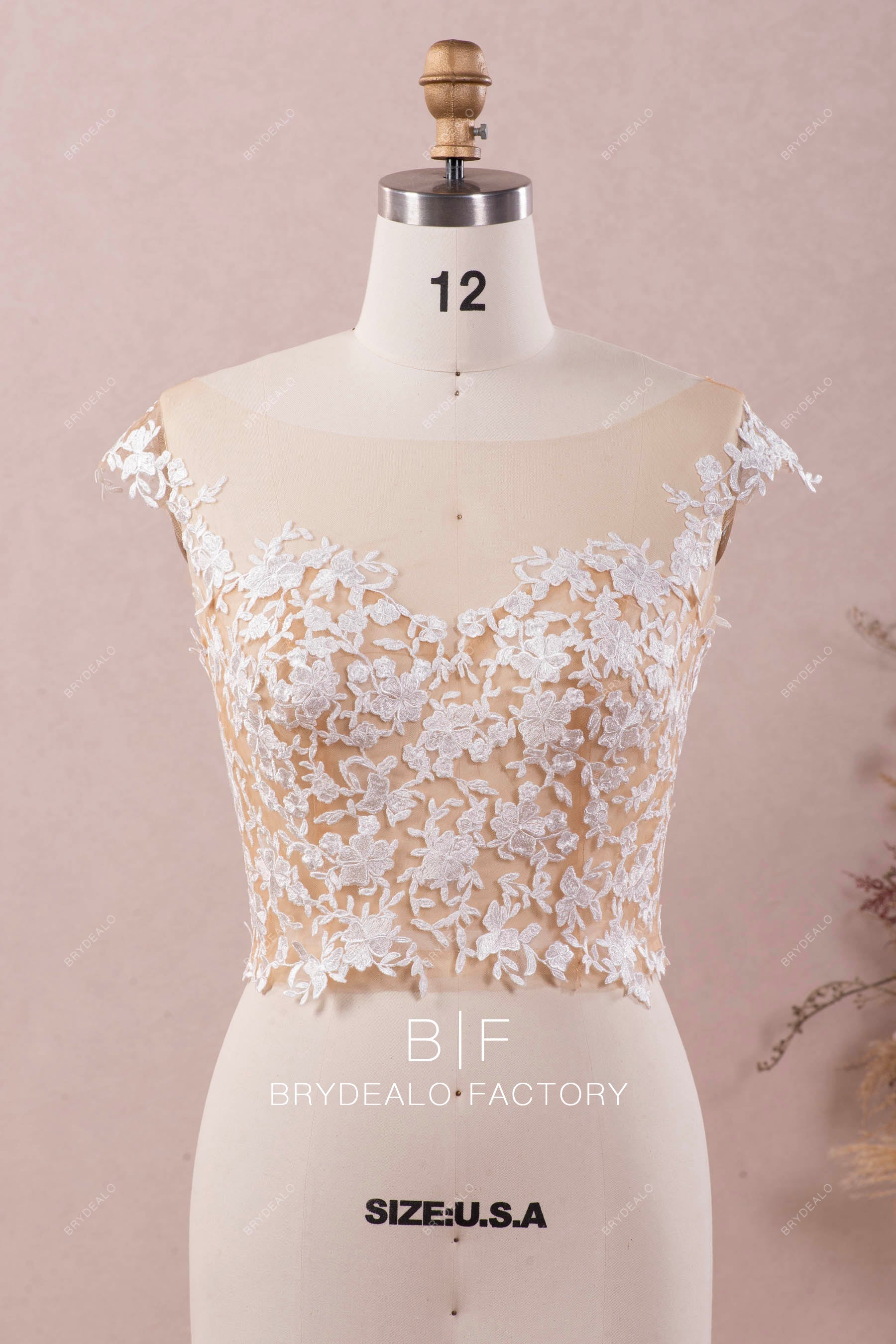 beautiful nude boat neck lace wedding bolero