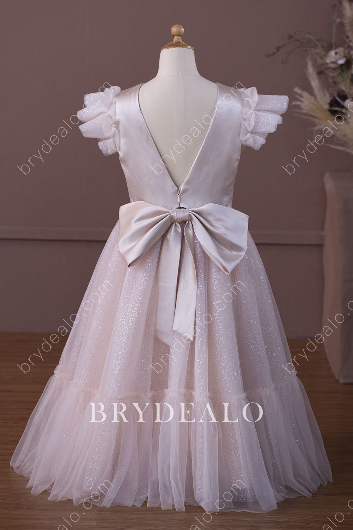 Pink Satin Bow Floor Length Flower Girl Dress Online