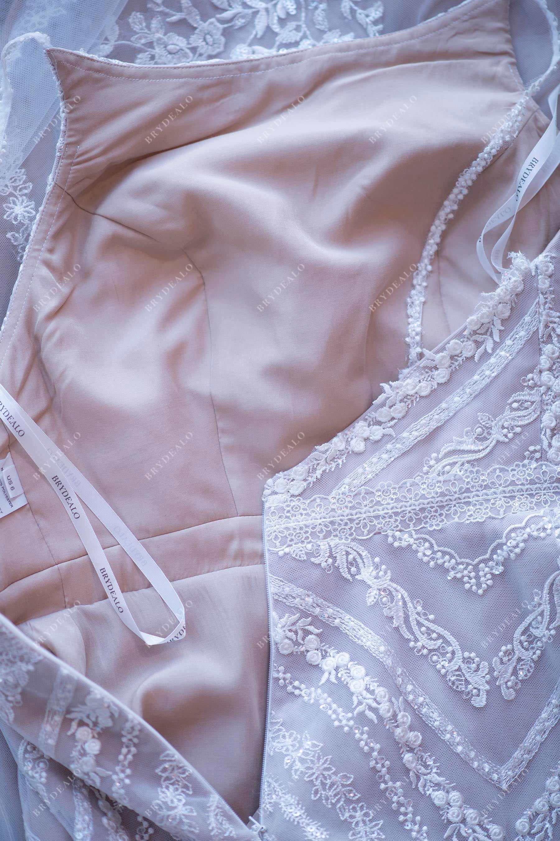 nude beige slip ivory lace bridal dress