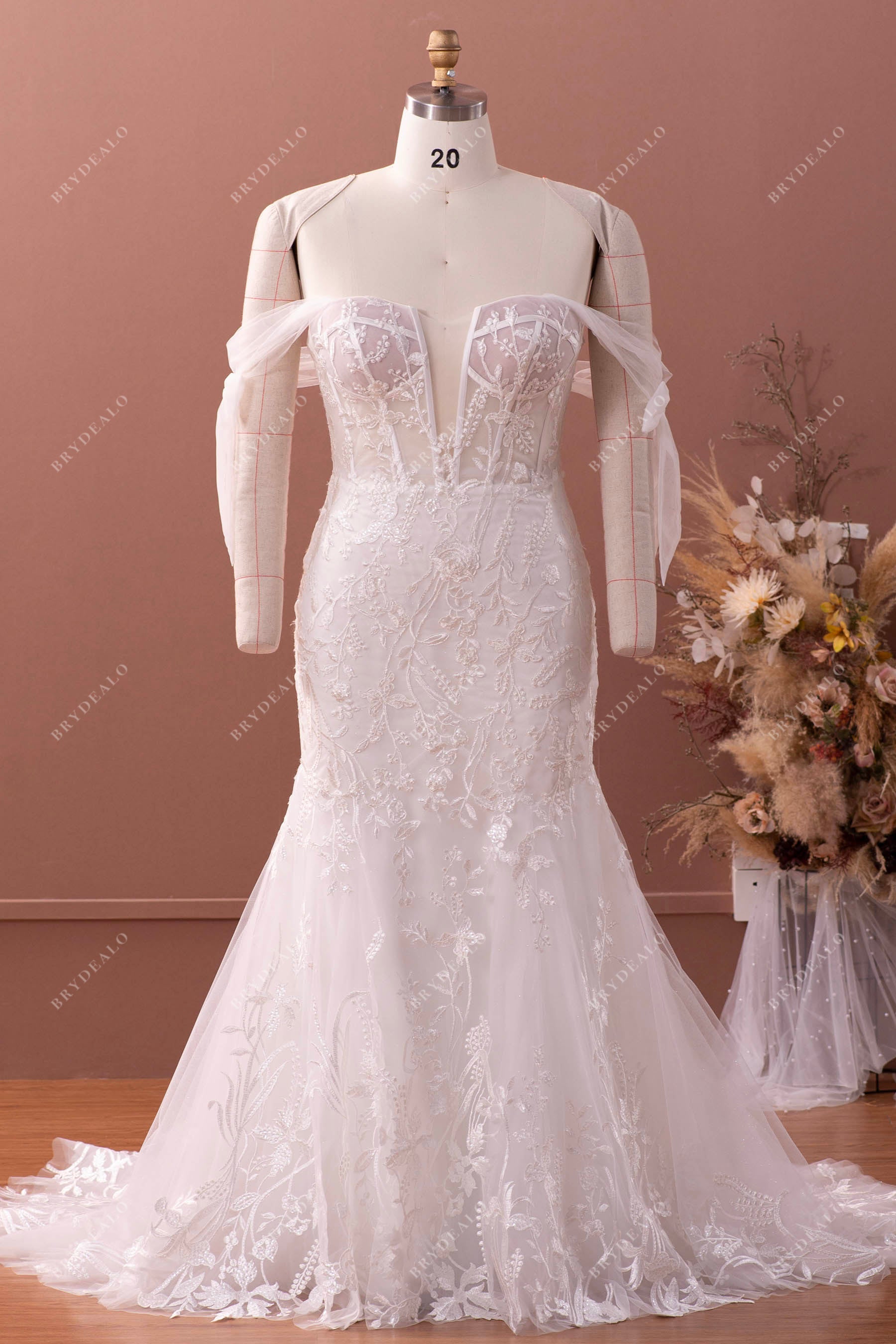 chinese dress ladies Elegant One-Shoulder Pearl-Embellished Mermaid Wedding Dress with Detachable Train Plus Size main image 0