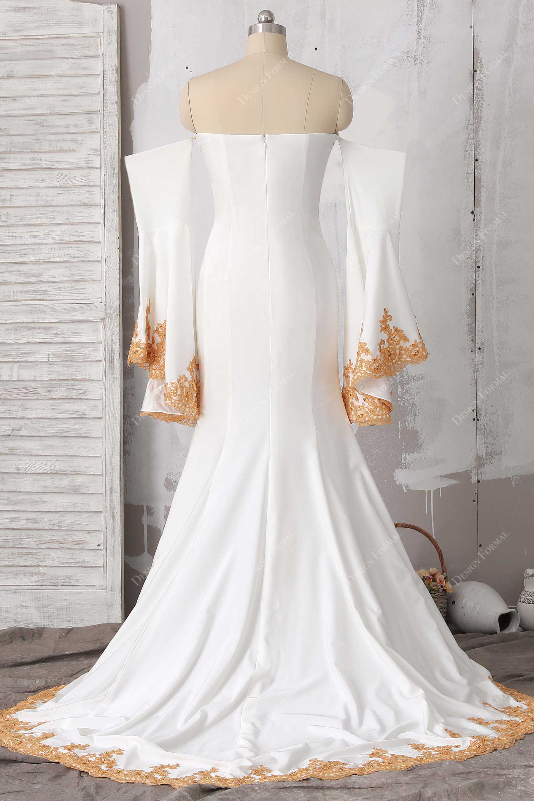 off shoulder bell sleeves white mermaid long dress