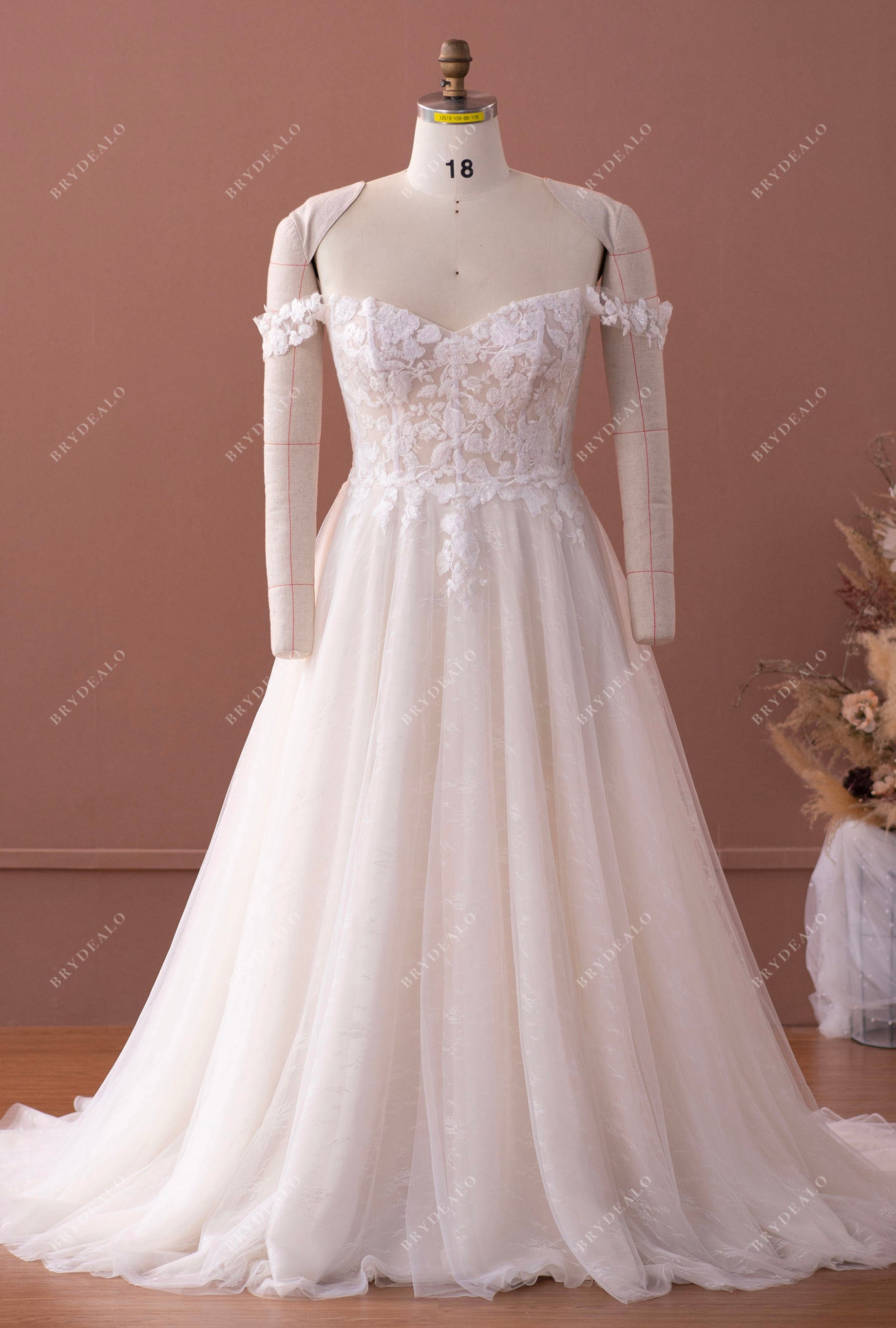 Sparkle Aline Long Illusion Sleeve Sweetheart Neckline Lace Wedding Dress  Bridal Gown Light Champagne -  Canada