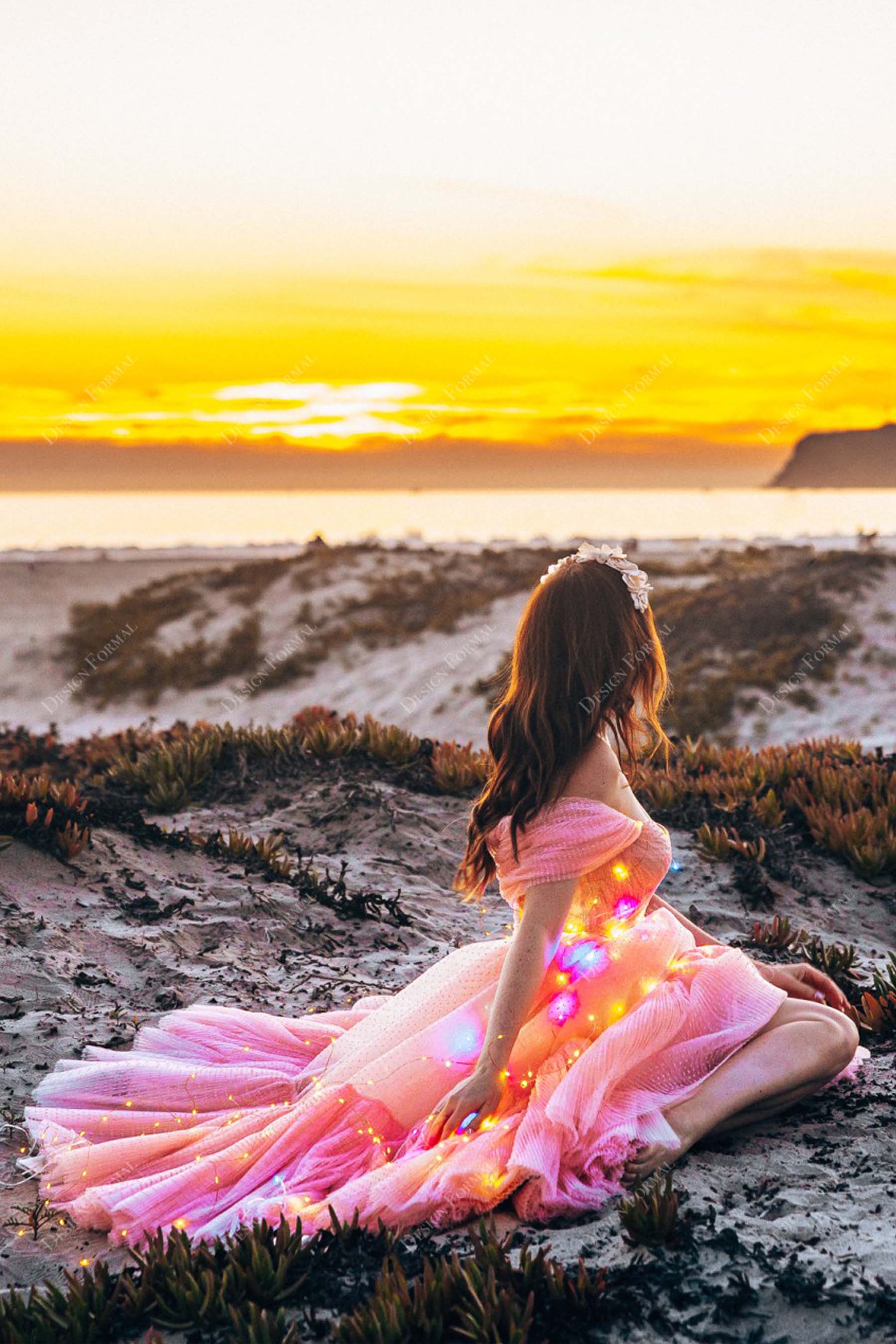 Talia Pink Dot Tulle Off-Shoulder Tea Length Designer Dress Talia Pink Dot Tulle Off-Shoulder Tea Length Designer Dress