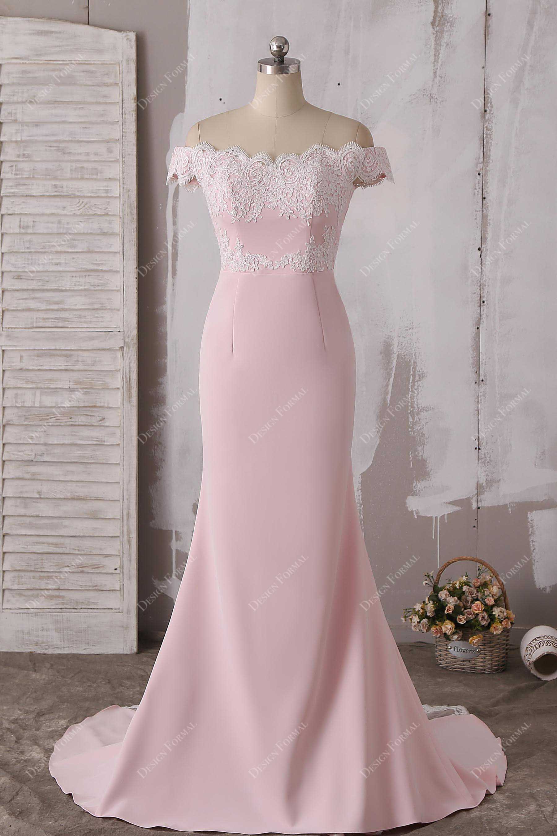 Off-Shoulder Lace Elegant Dusty Pink Godet Mermaid Bridesmaid Dress Off-Shoulder Lace Elegant Dusty Pink Godet Mermaid Bridesmaid Dress