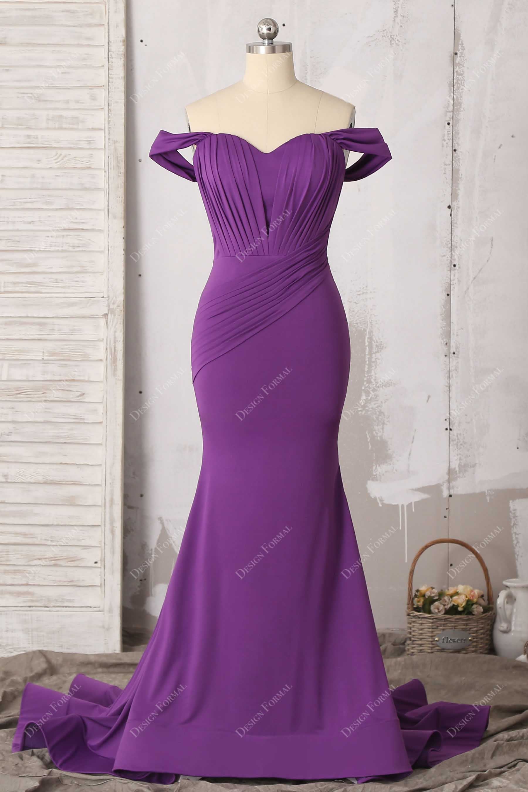 Purple Off The Shoulder Long Spandex Maxi Party Dress