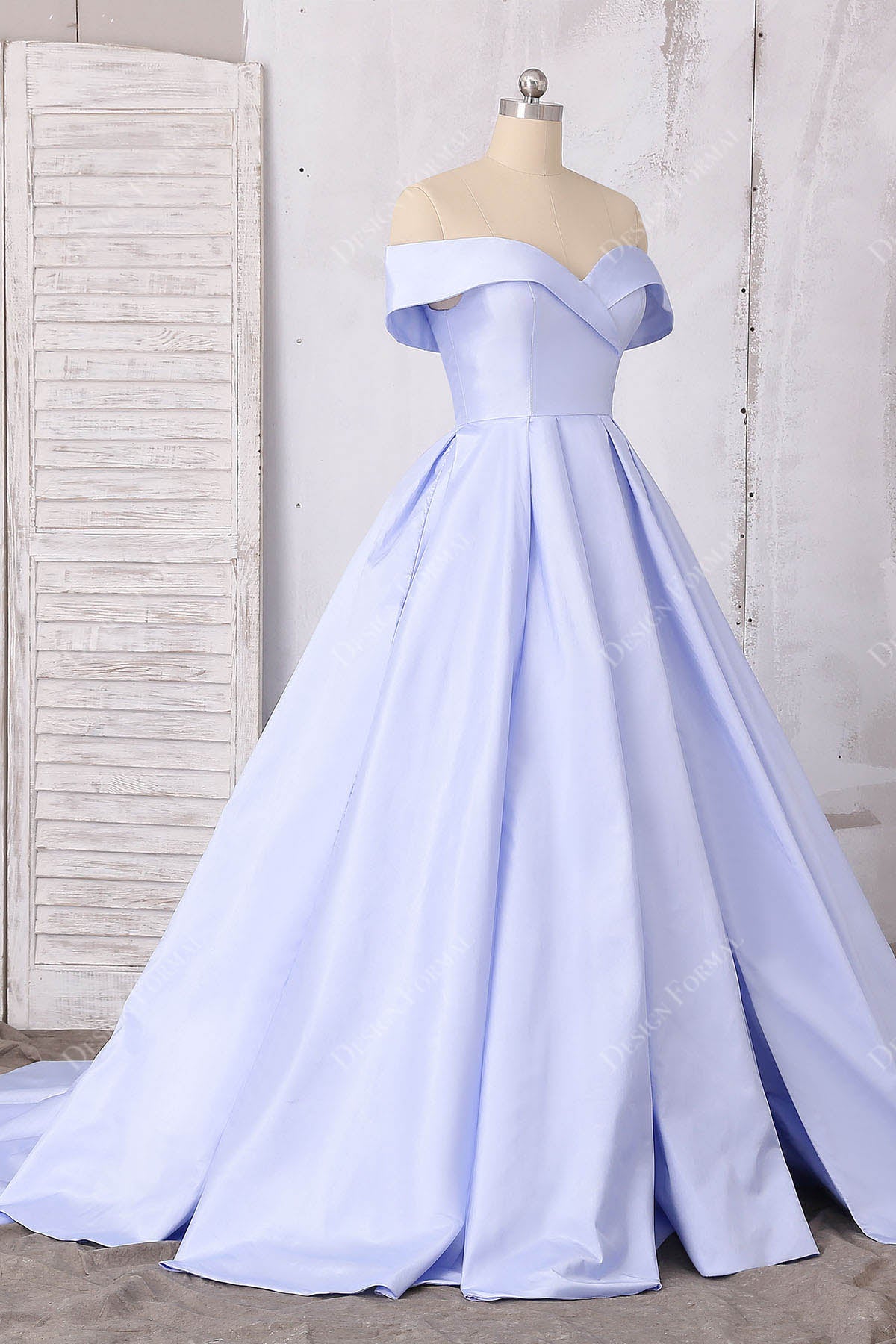 off shoulder satin prom dress