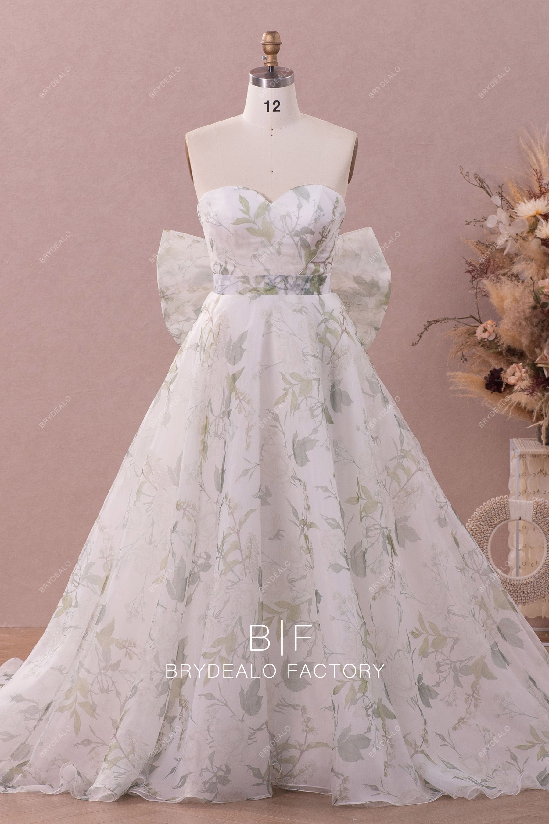 Floral Organza Large Bowknot Spring Summer Wedding Dress Floral Organza Large Bowknot Spring Summer Wedding Dress