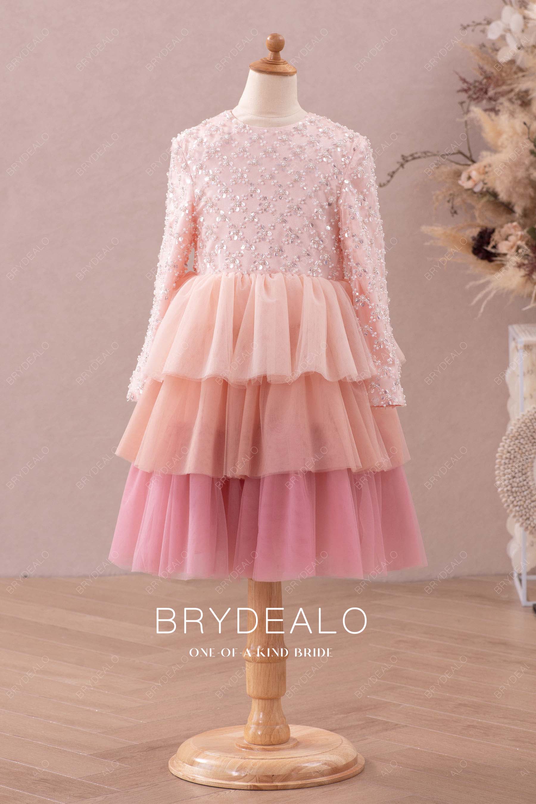 Sparkly Sequin Long Sleeve Colorful Tiered Skirt Flower Girl Dress Sparkly Sequin Long Sleeve Colorful Tiered Skirt Flower Girl Dress