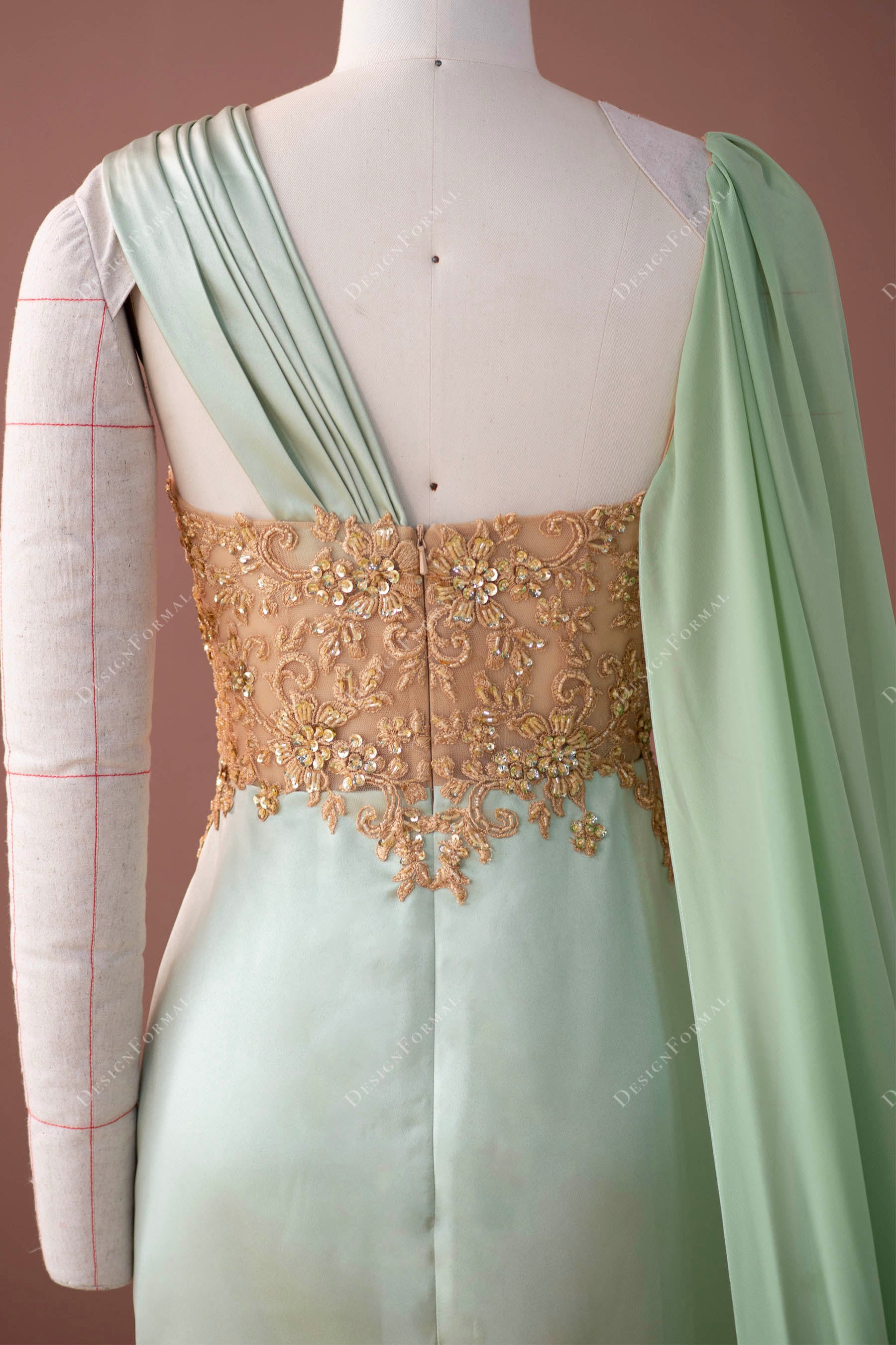 asymmetrical one shoulder chiffon cape formal dress