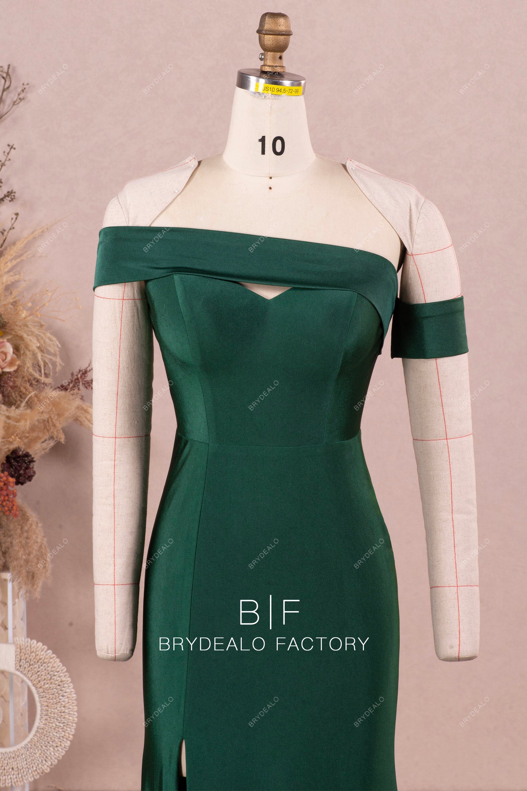 off shoulder asymmetrical neck jersey bridesmaid dress