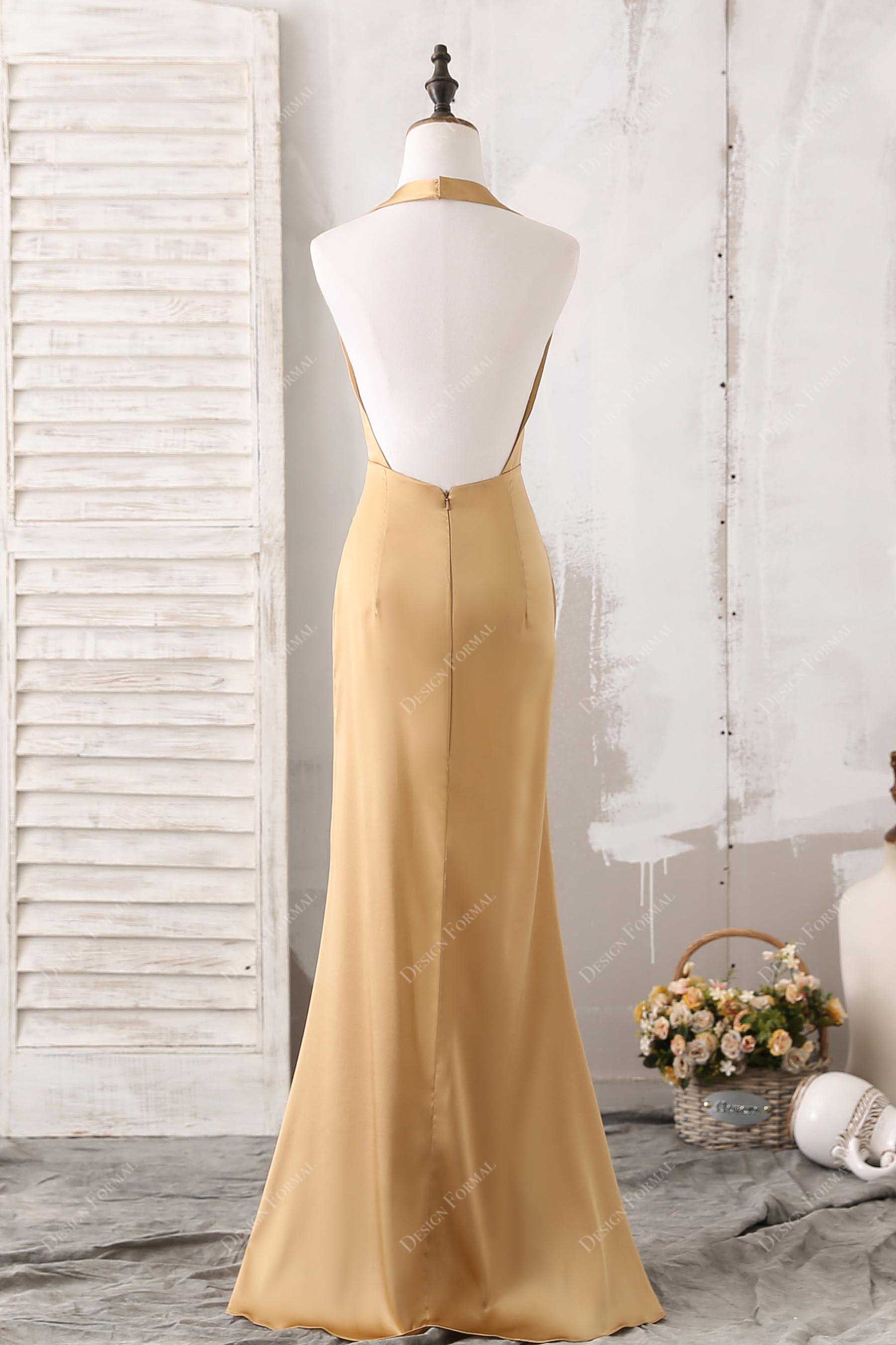 Open Back Halter Fit and Flare Evening Dress