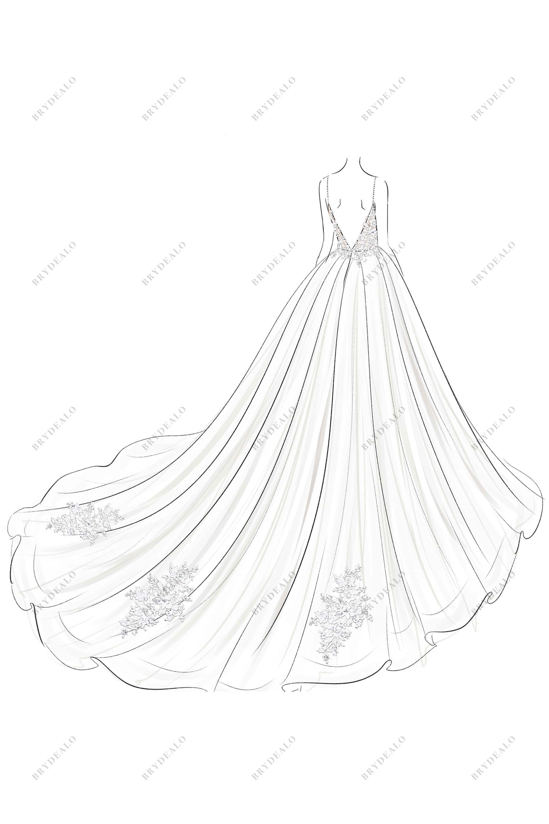 hand-drawn open back lace wedding dress ball gown design