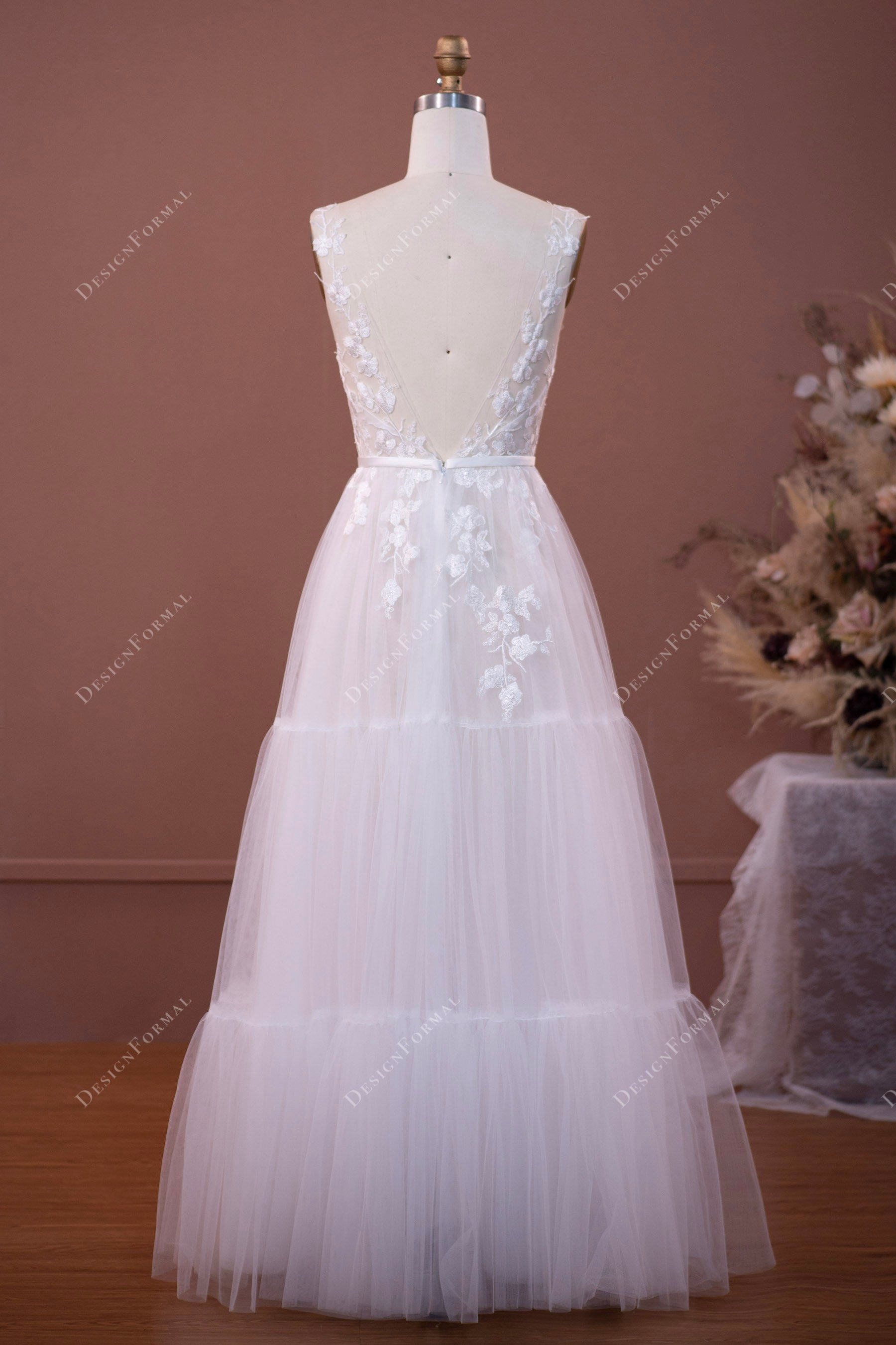 open back A-line designer wedding gown