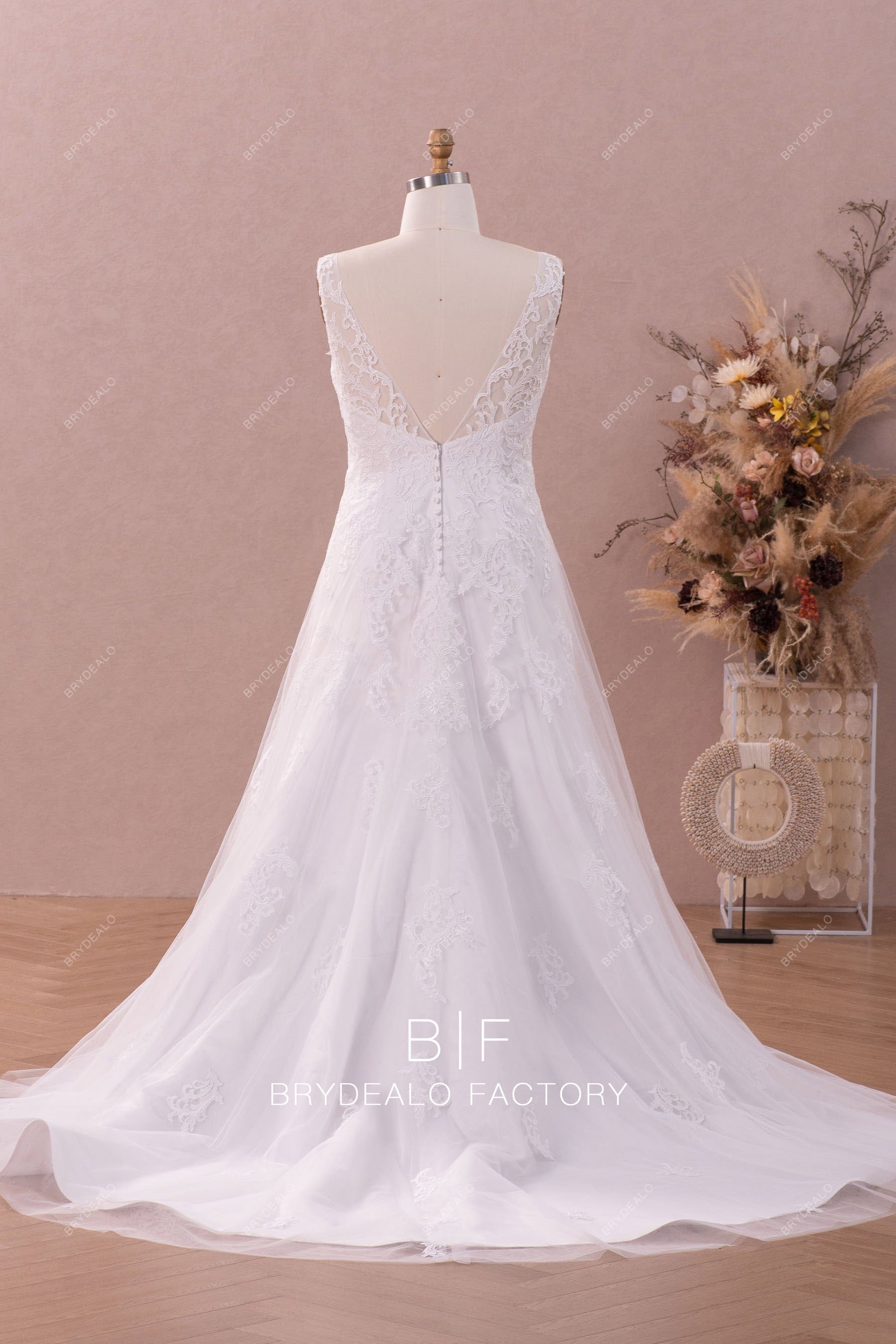 open back long train destination wedding gown