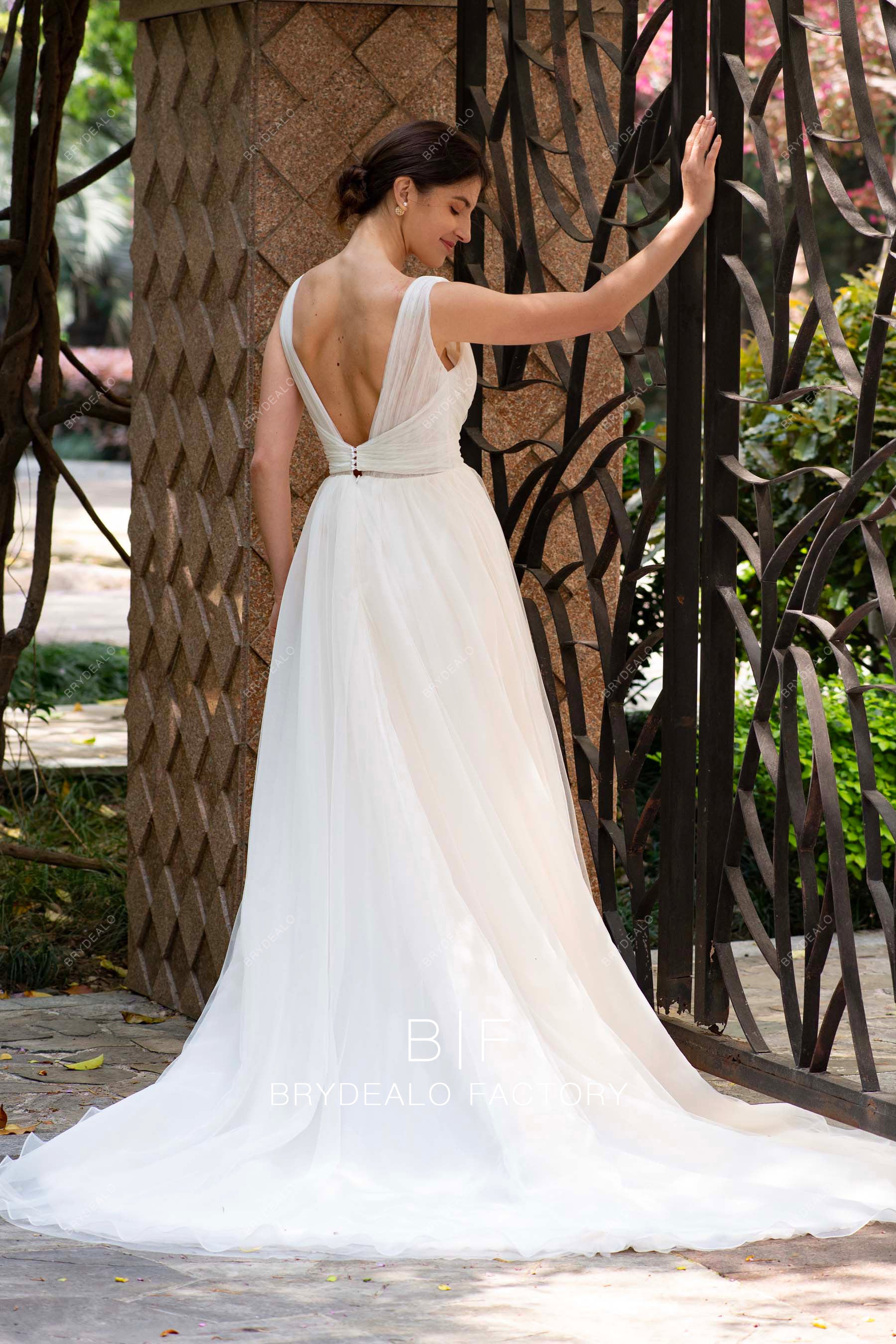 long chapel train tulle designer destination wedding dress